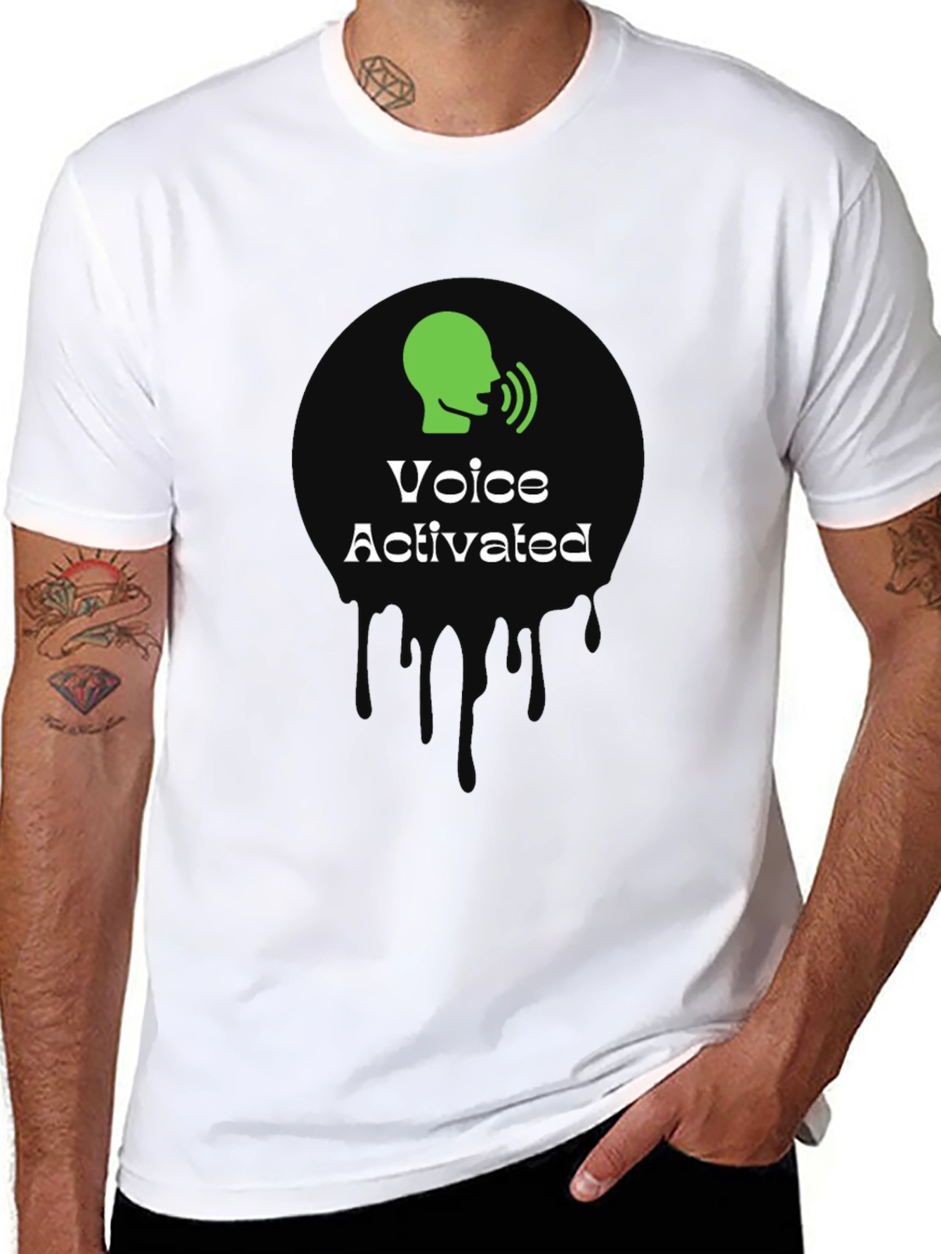 Voice Activated Graphic T-Shirt - Black Crew Neck