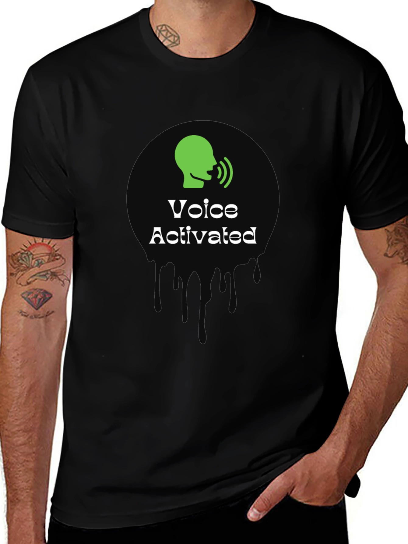 Voice Activated Graphic T-Shirt - Black Crew Neck