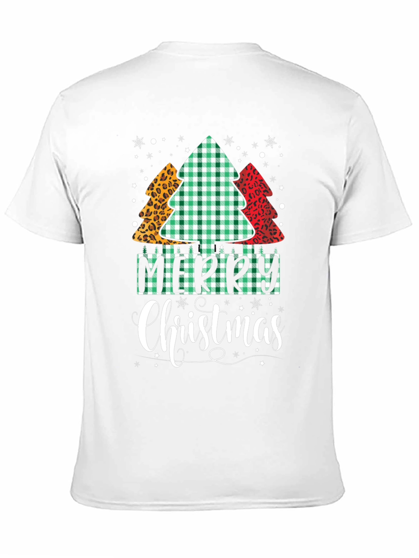 Merry Christmas Tree Pattern Black T-Shirt
