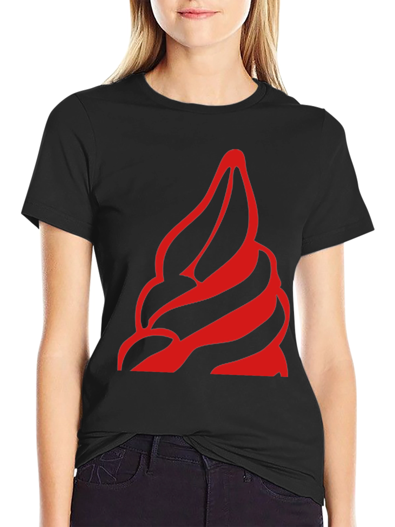 Bold Red Swirl Graphic Black T-Shirt
