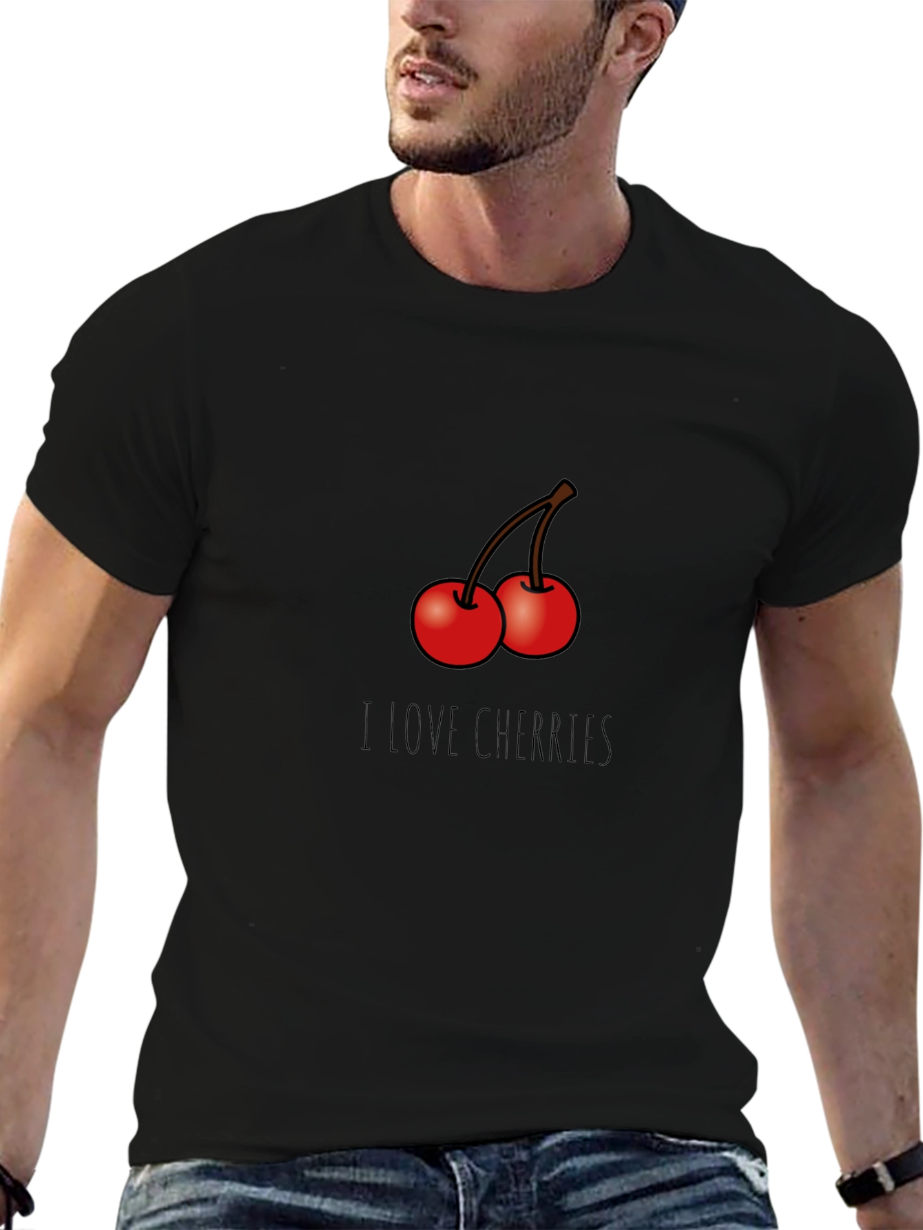 I Love Cherries Graphic T-Shirt - Black