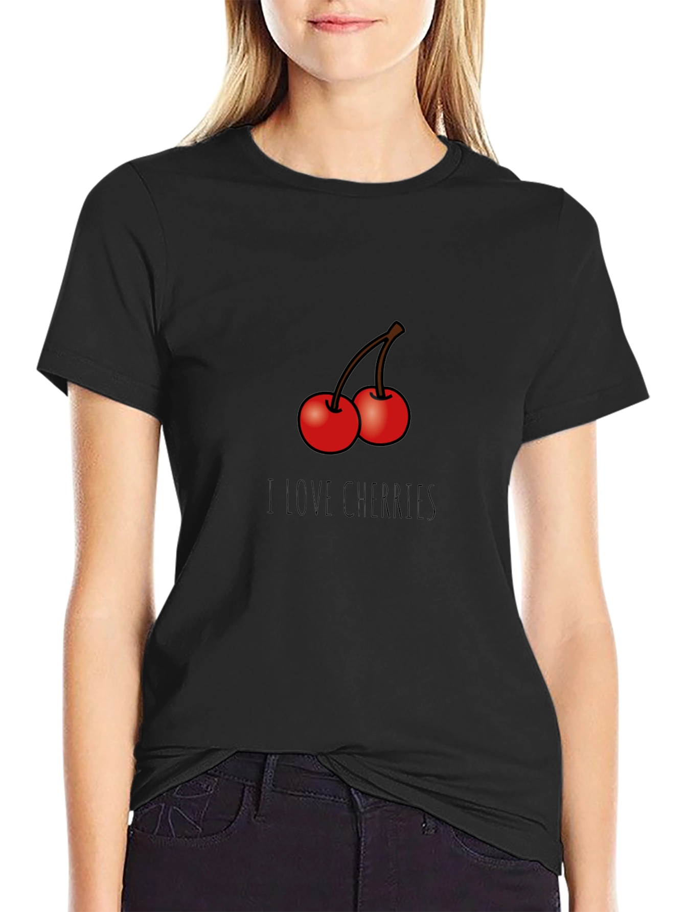 I Love Cherries Graphic T-Shirt - Black