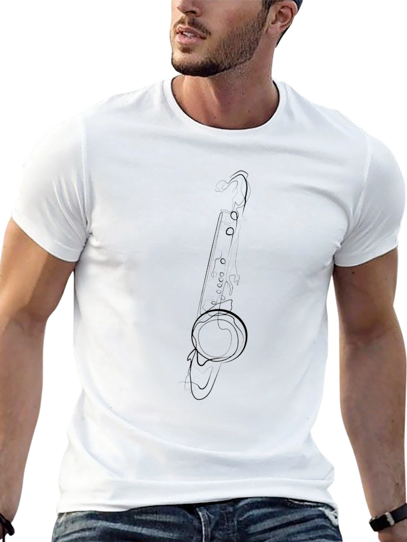 Saxophone Line Art Black T-Shirt - Musicians Tee
