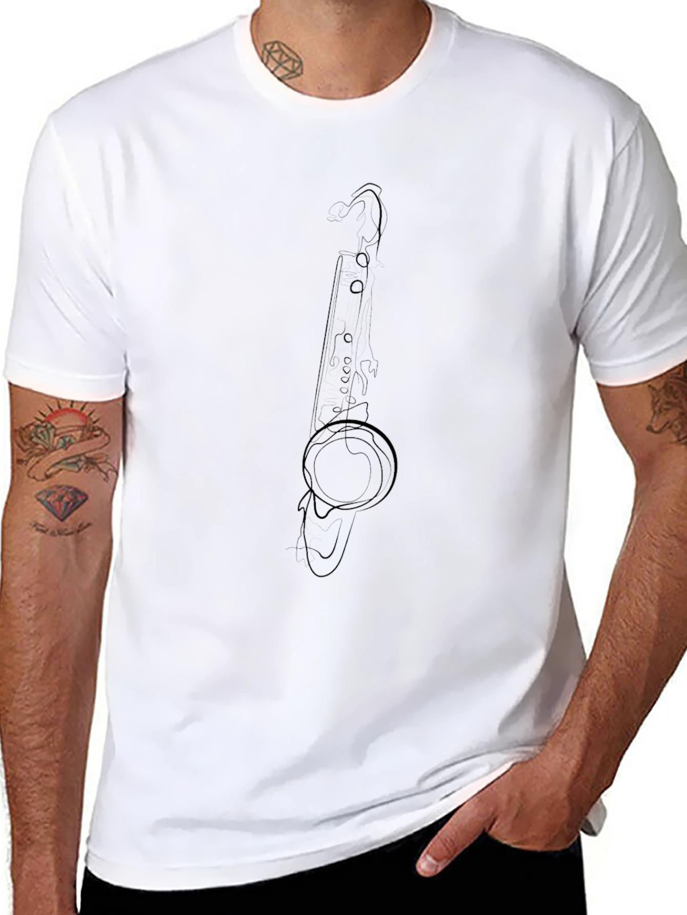 Saxophone Line Art Black T-Shirt - Musicians Tee
