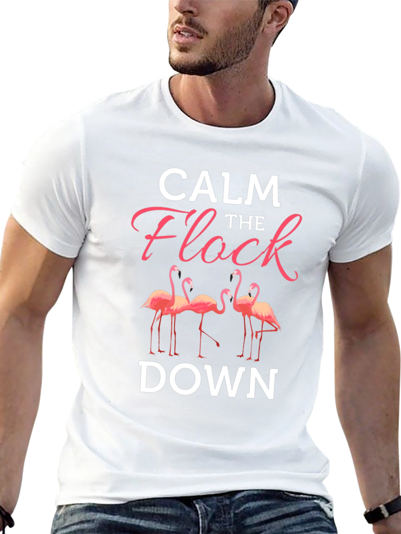 Calm the Flock Down Flamingo Graphic T-Shirt