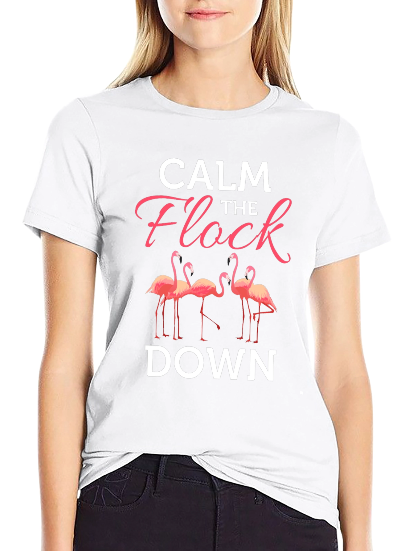 Calm the Flock Down Flamingo Graphic T-Shirt
