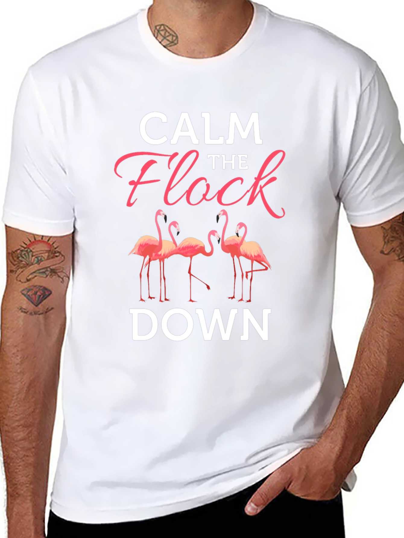 Calm the Flock Down Flamingo Graphic T-Shirt