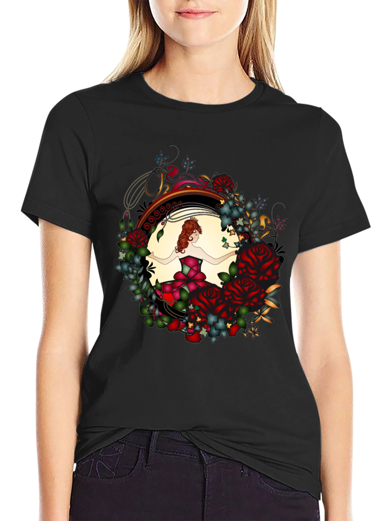 Floral Dancer Graphic Black T-Shirt