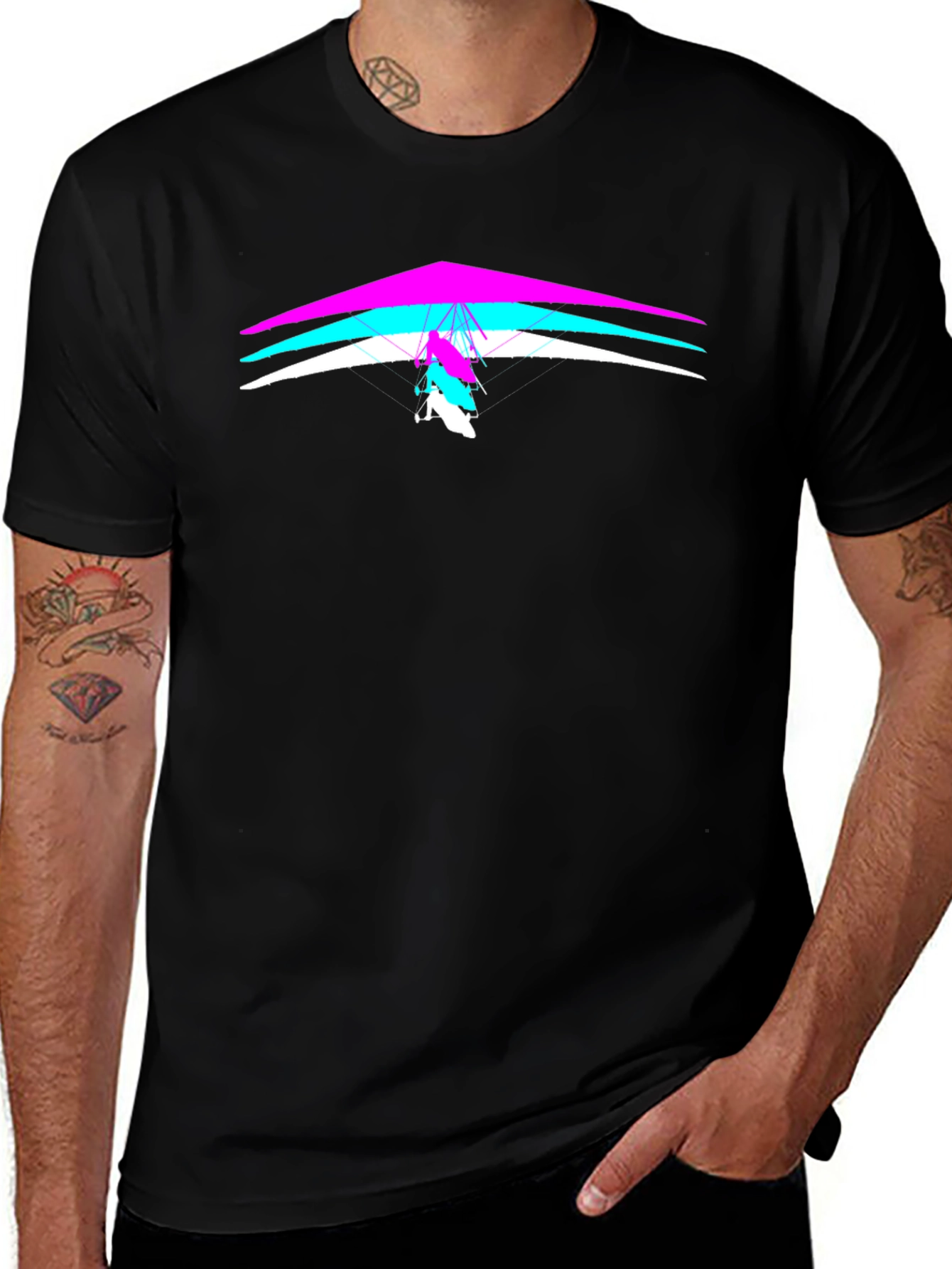 Hang Gliding Graphic Tee - Black Crew Neck T-Shirt