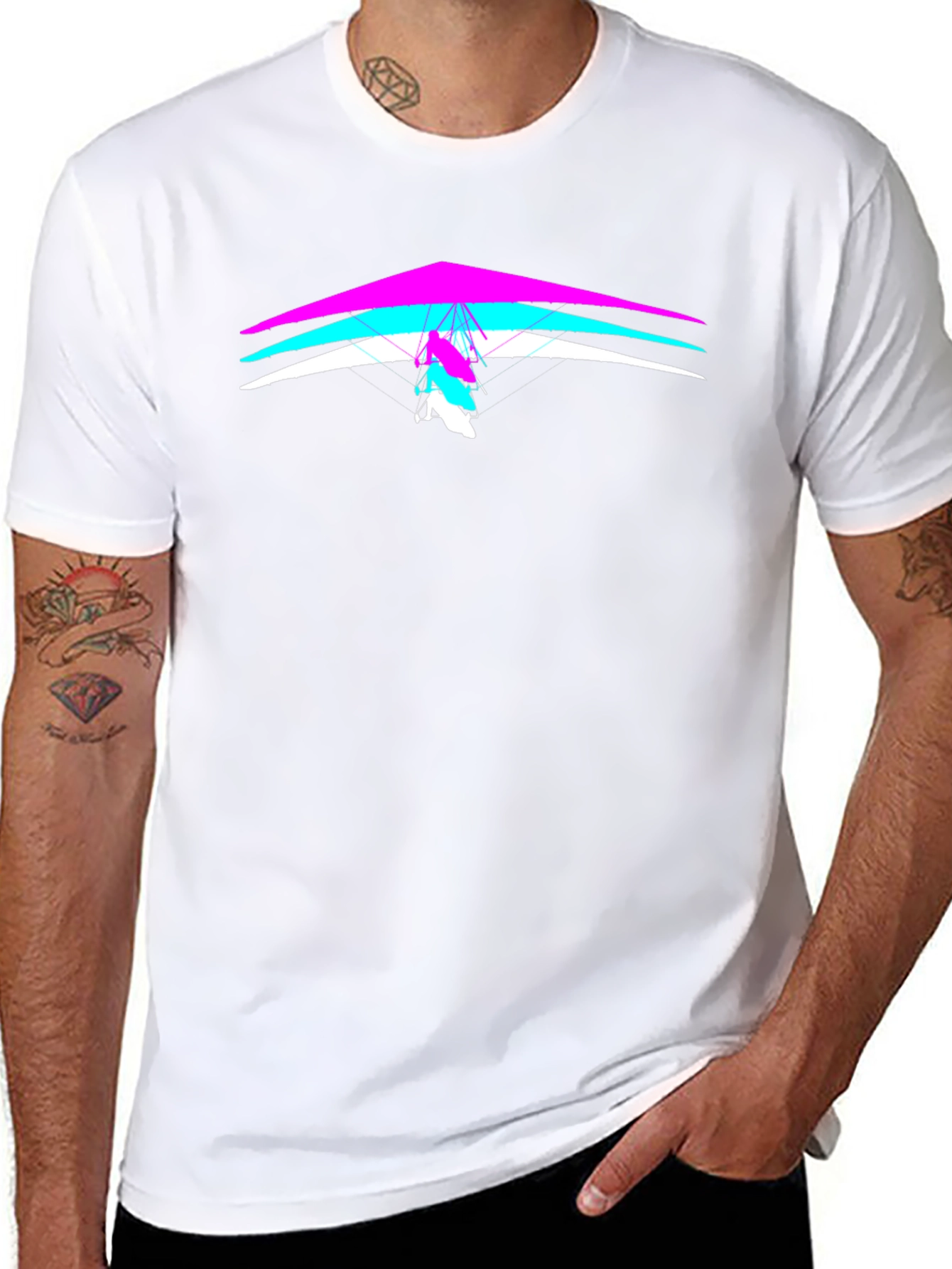 Hang Gliding Graphic Tee - Black Crew Neck T-Shirt