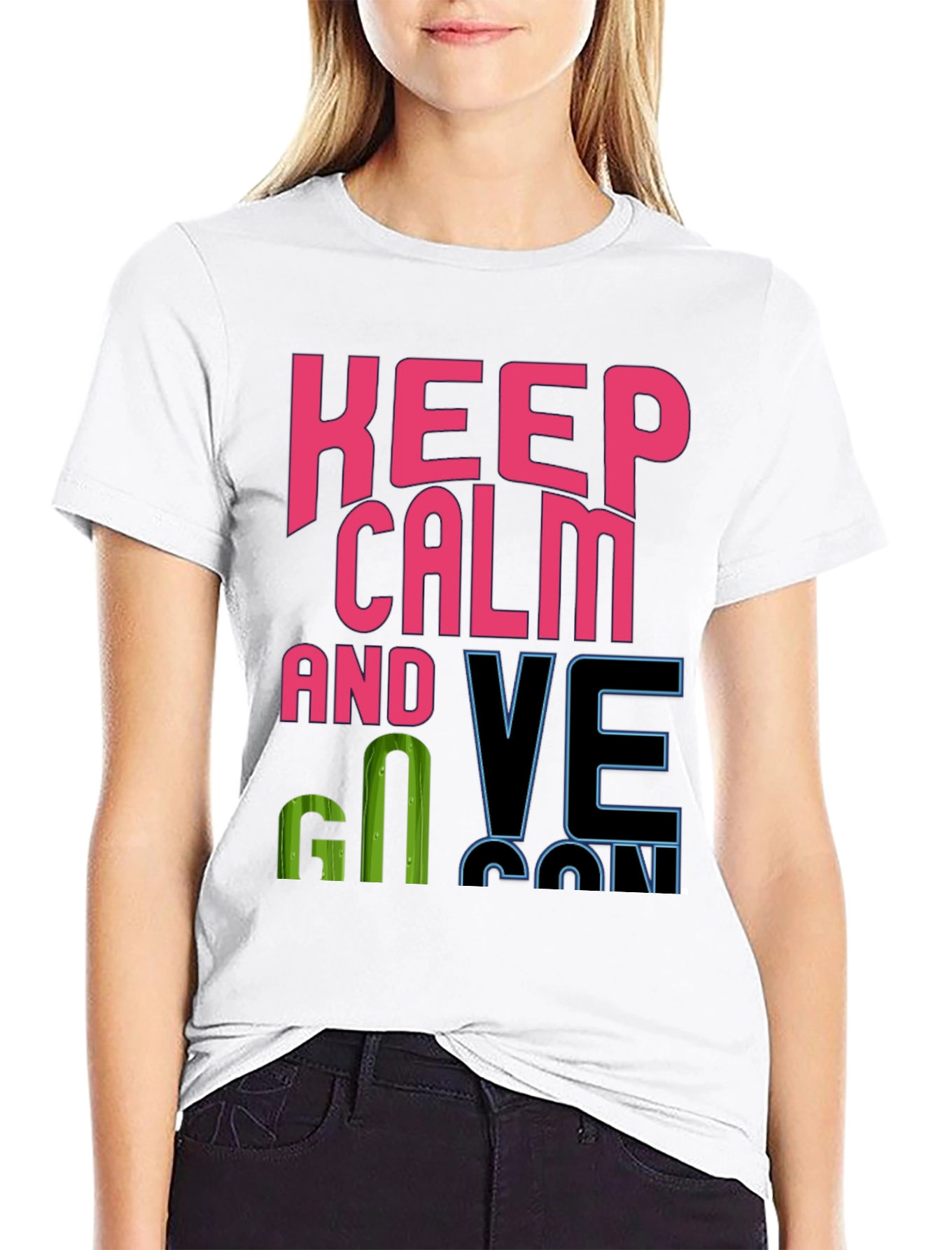 Keep Calm and Go Vegan Black Graphic Tee