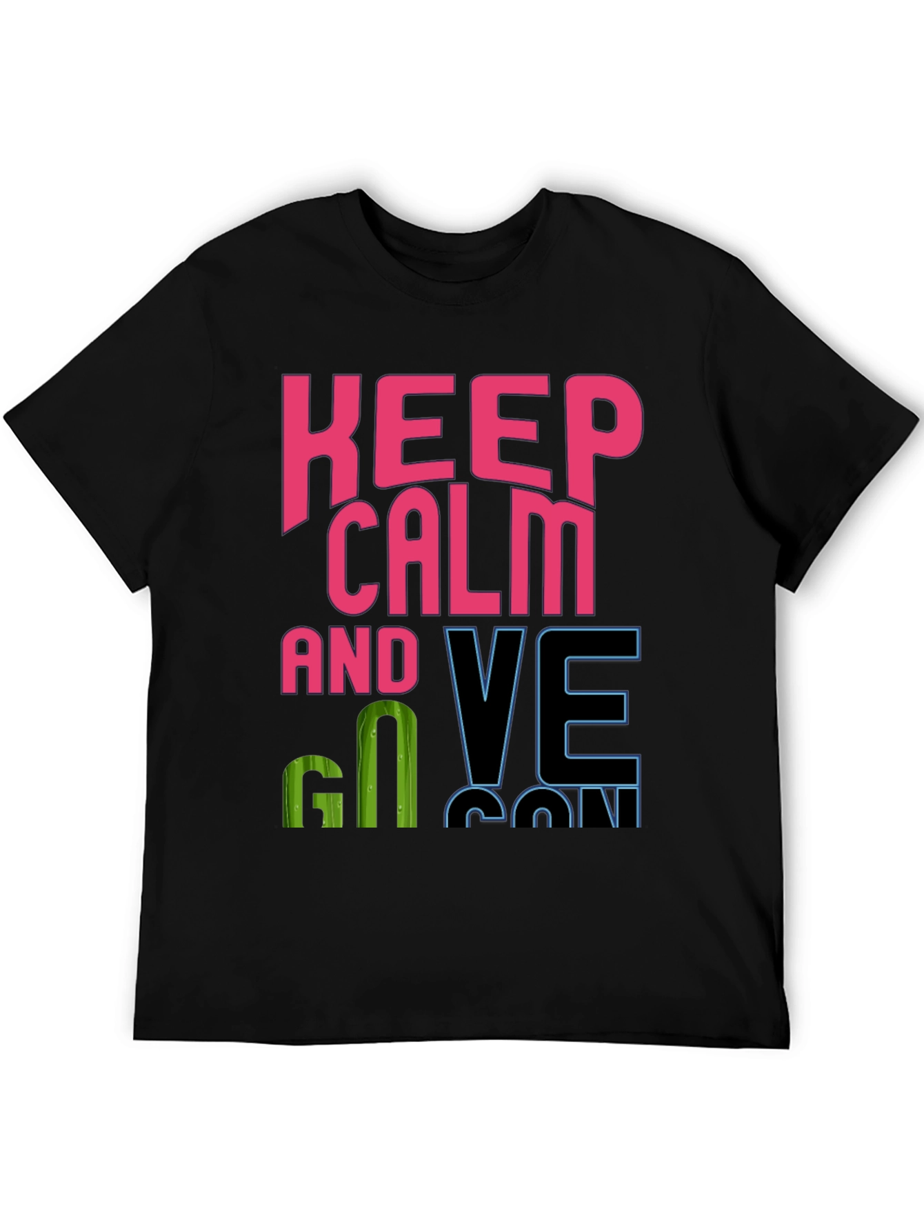 Keep Calm and Go Vegan Black Graphic Tee