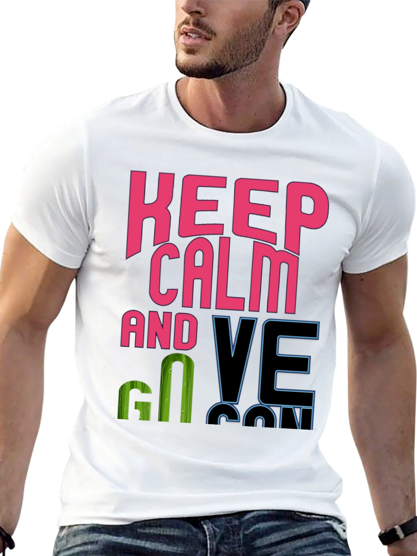Keep Calm and Go Vegan Black Graphic Tee