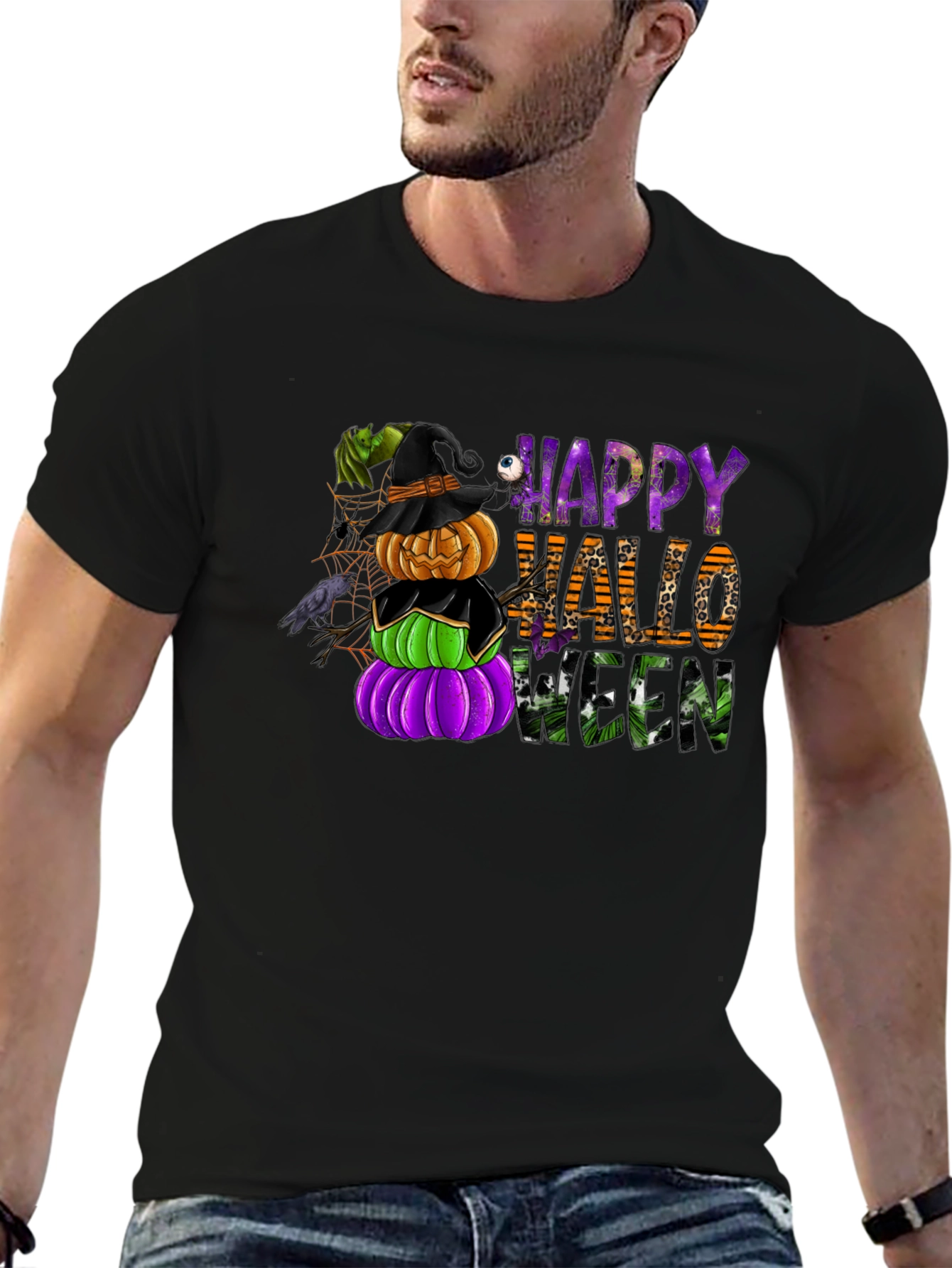 Happy Halloween Stacked Pumpkins Tee