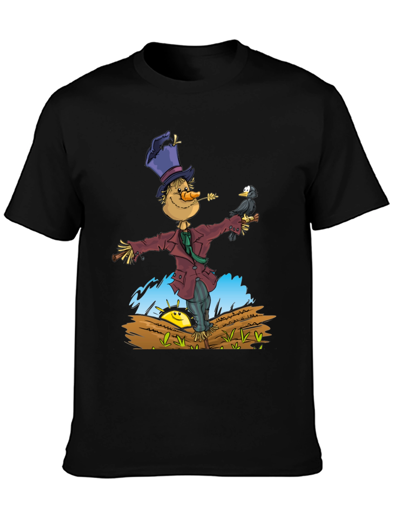 Scarecrow & Crow Graphic Tee - Black Cotton T-Shirt