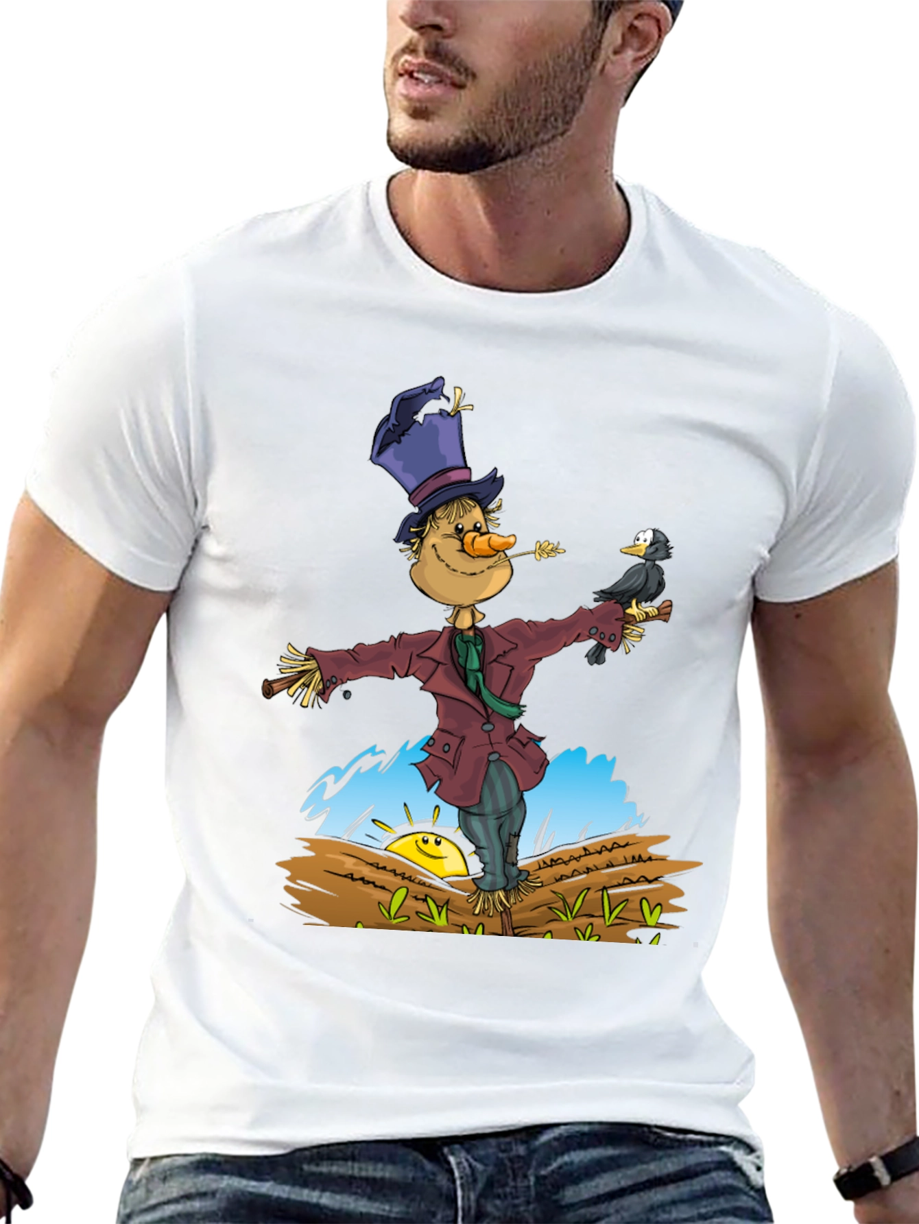 Scarecrow & Crow Graphic Tee - Black Cotton T-Shirt