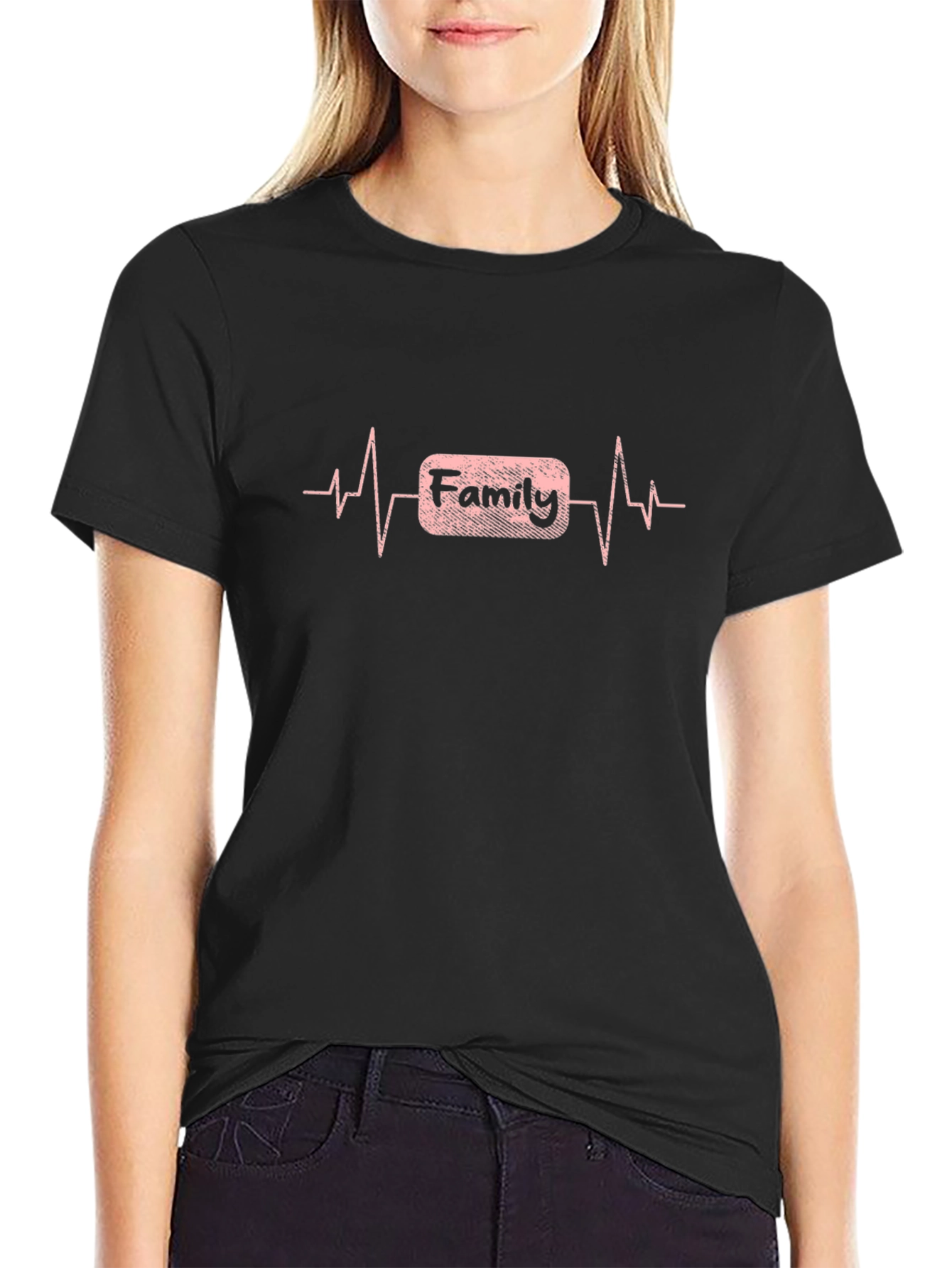Family Heartbeat T-Shirt - Black