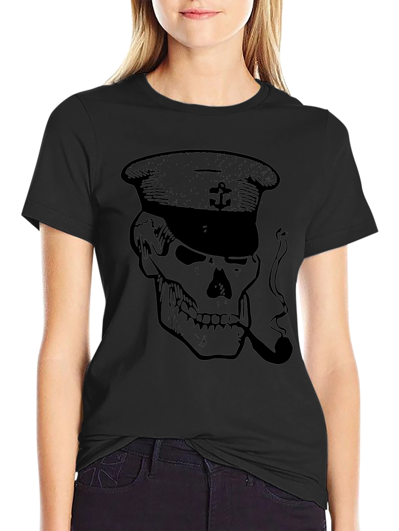 Skull Captain Graphic T-Shirt - Mens Black Tee