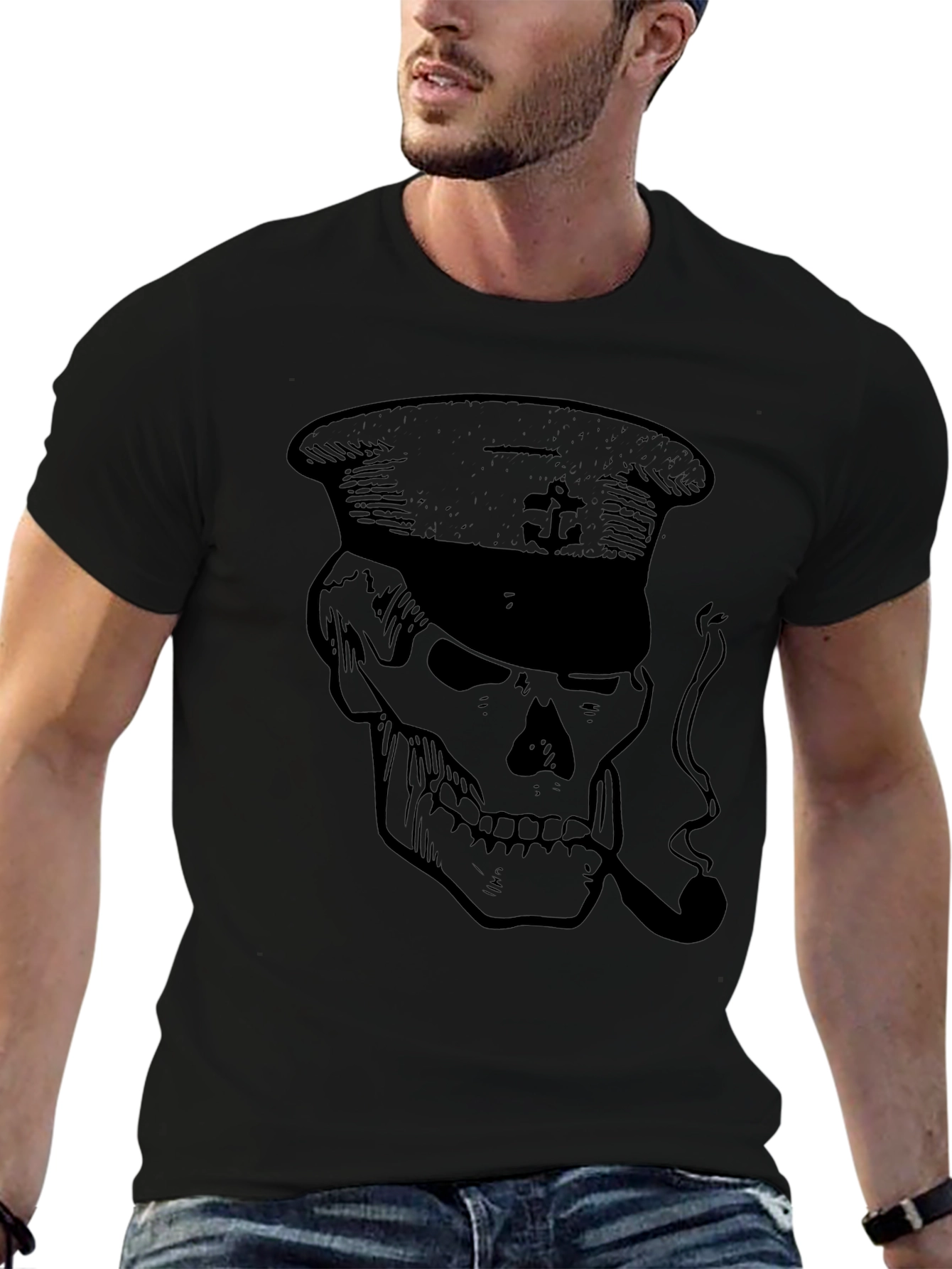 Skull Captain Graphic T-Shirt - Mens Black Tee