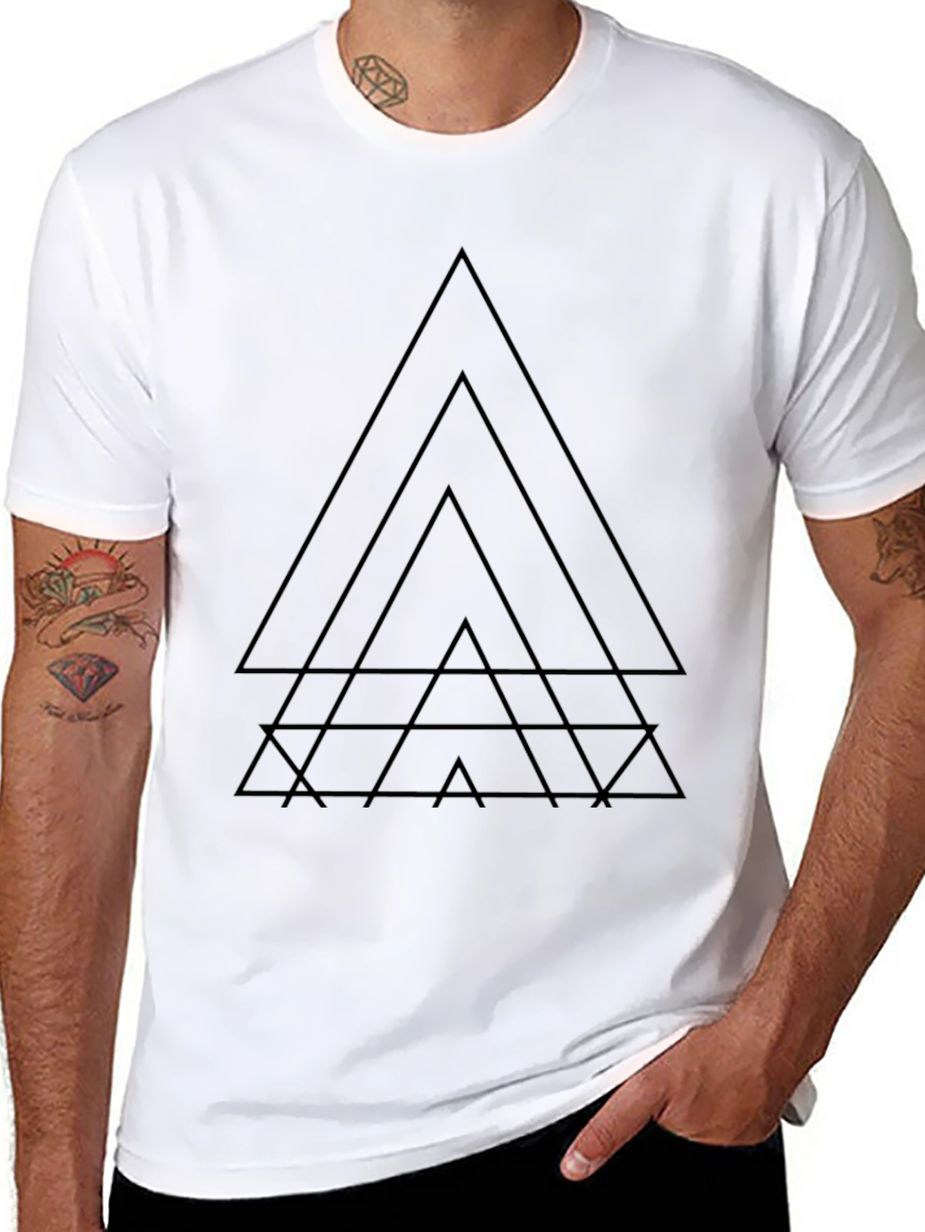 Geometric Triangle Graphic Black T-Shirt