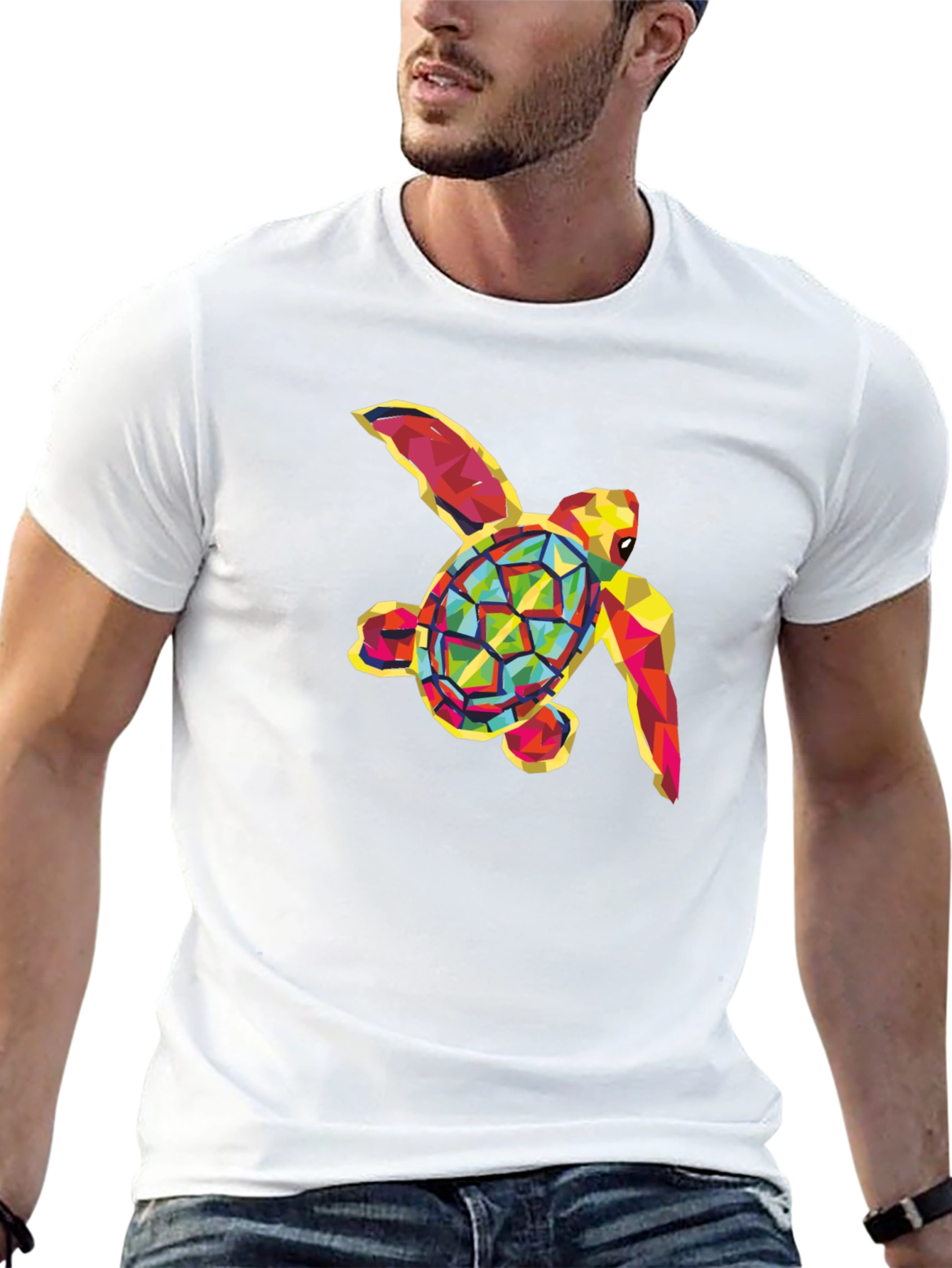 Geometric Sea Turtle Graphic Tee - Black