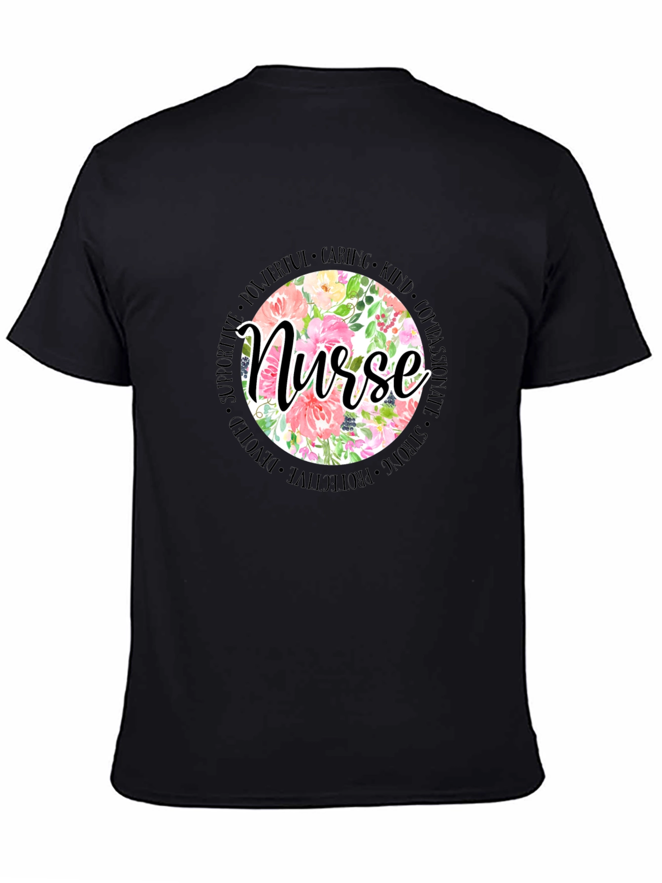 Floral Nurse T-Shirt - Caring Strong Devoted