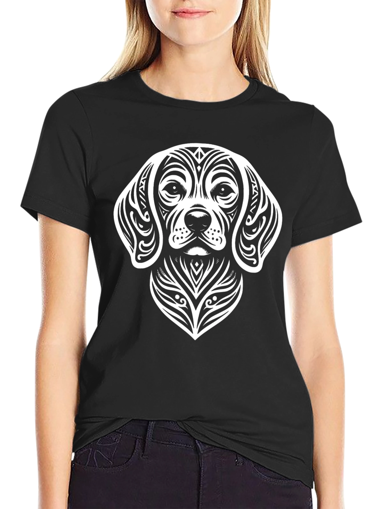 Tribal Dog Graphic Tee - Black
