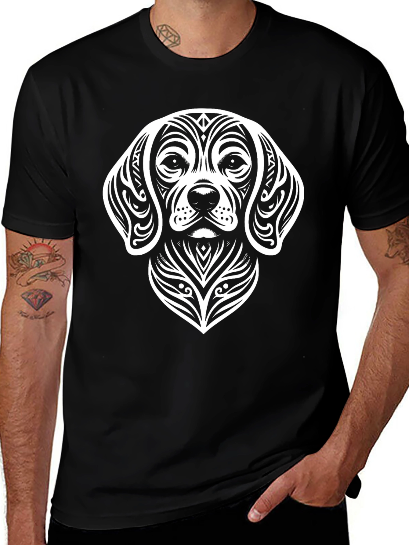 Tribal Dog Graphic Tee - Black