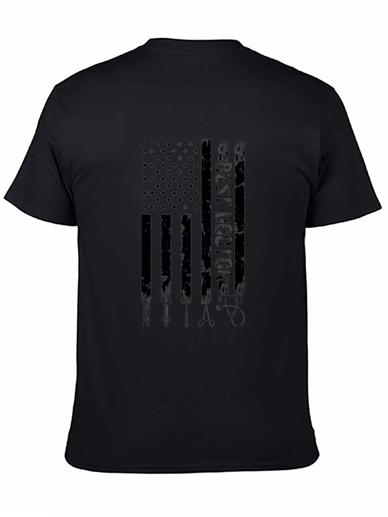 Best Doctor American Flag Graphic Black T-Shirt