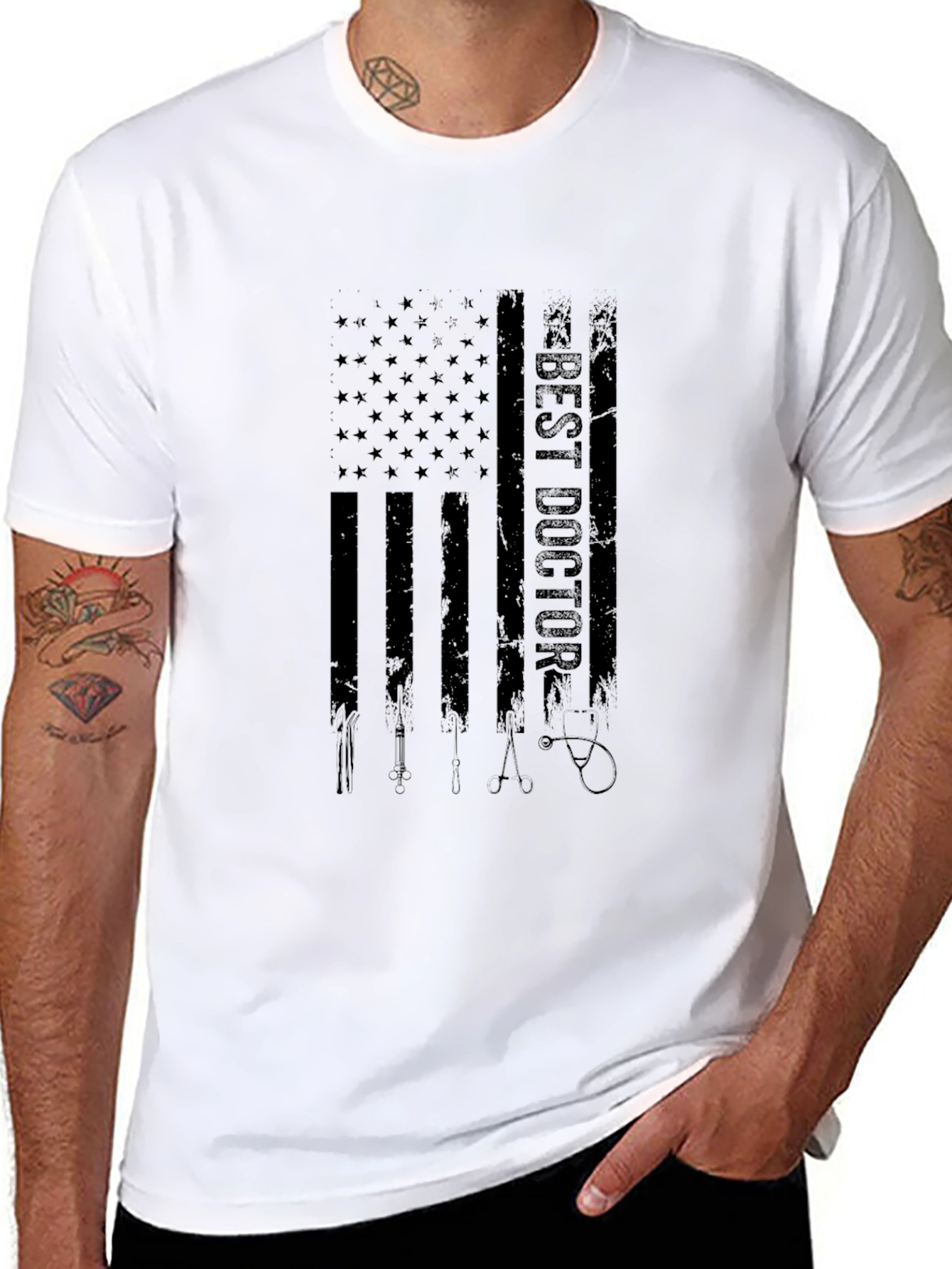 Best Doctor American Flag Graphic Black T-Shirt