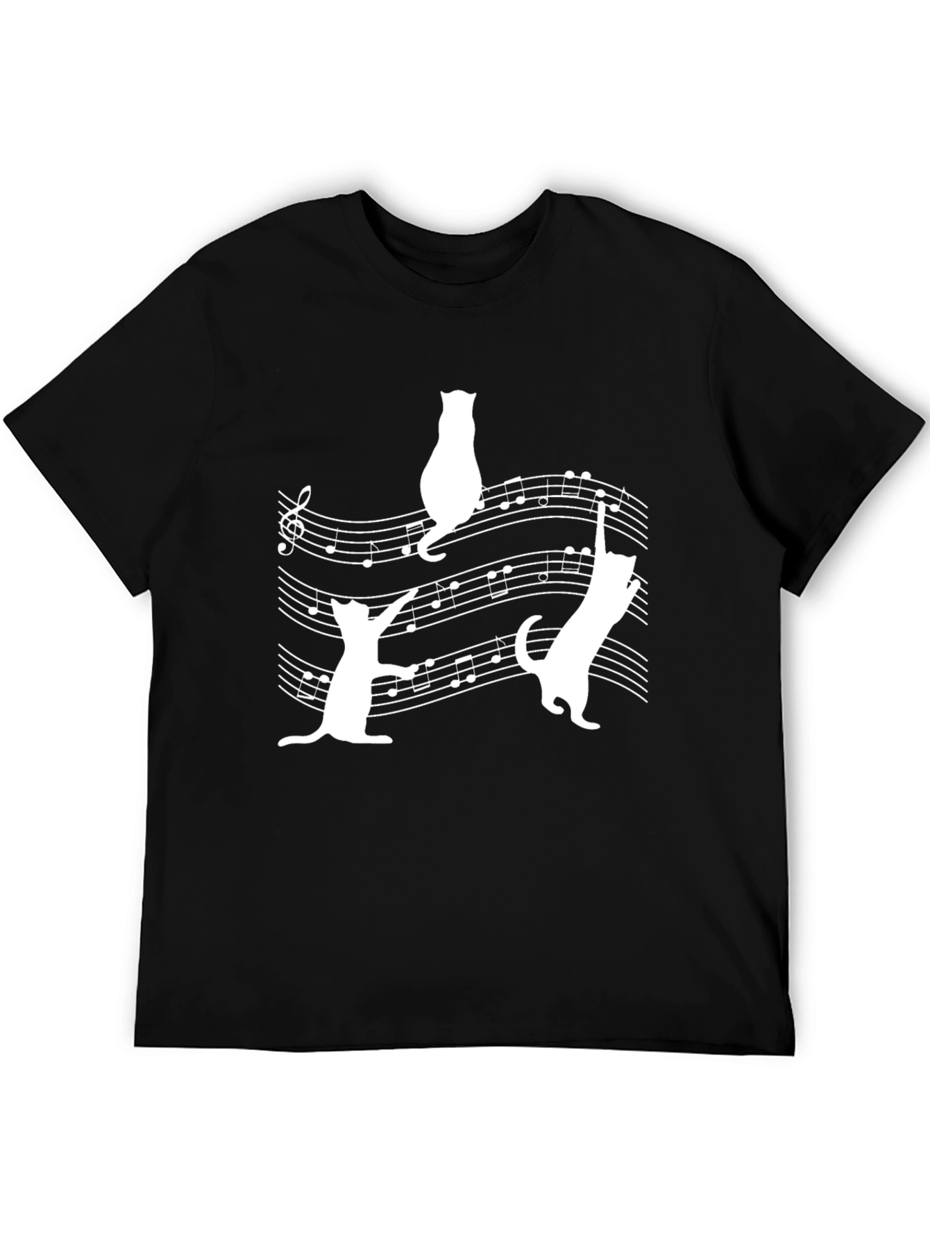 Cats on Sheet Music Black T-Shirt