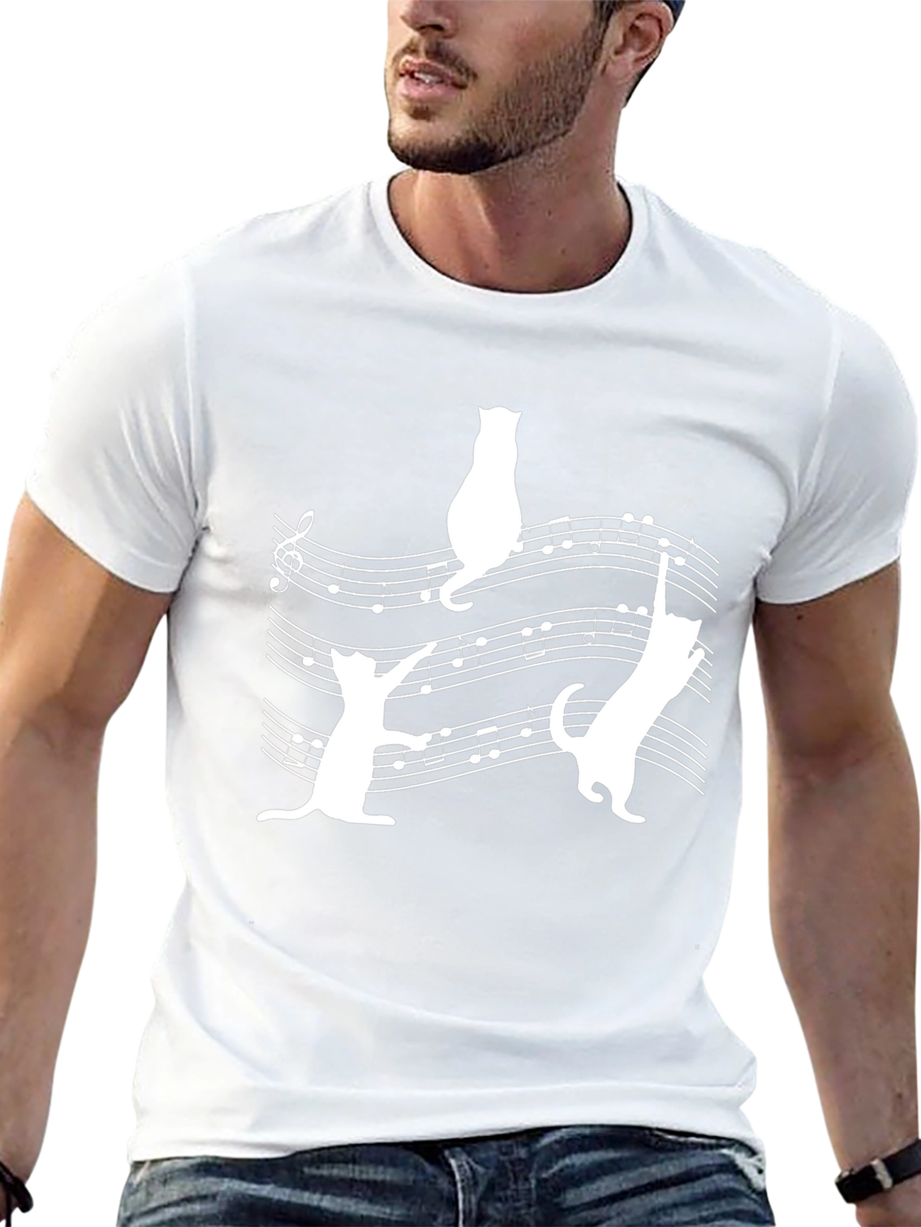 Cats on Sheet Music Black T-Shirt