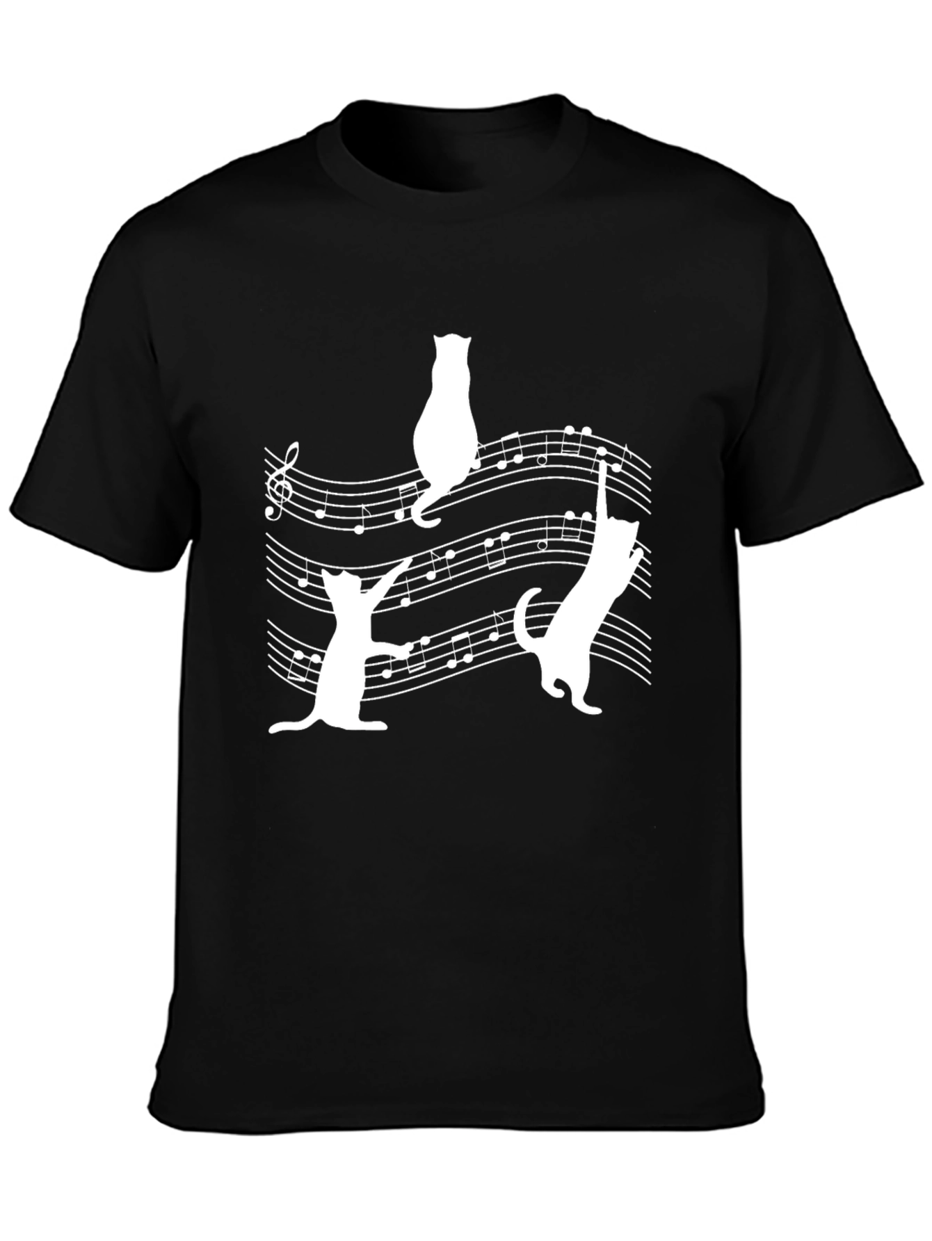 Cats on Sheet Music Black T-Shirt