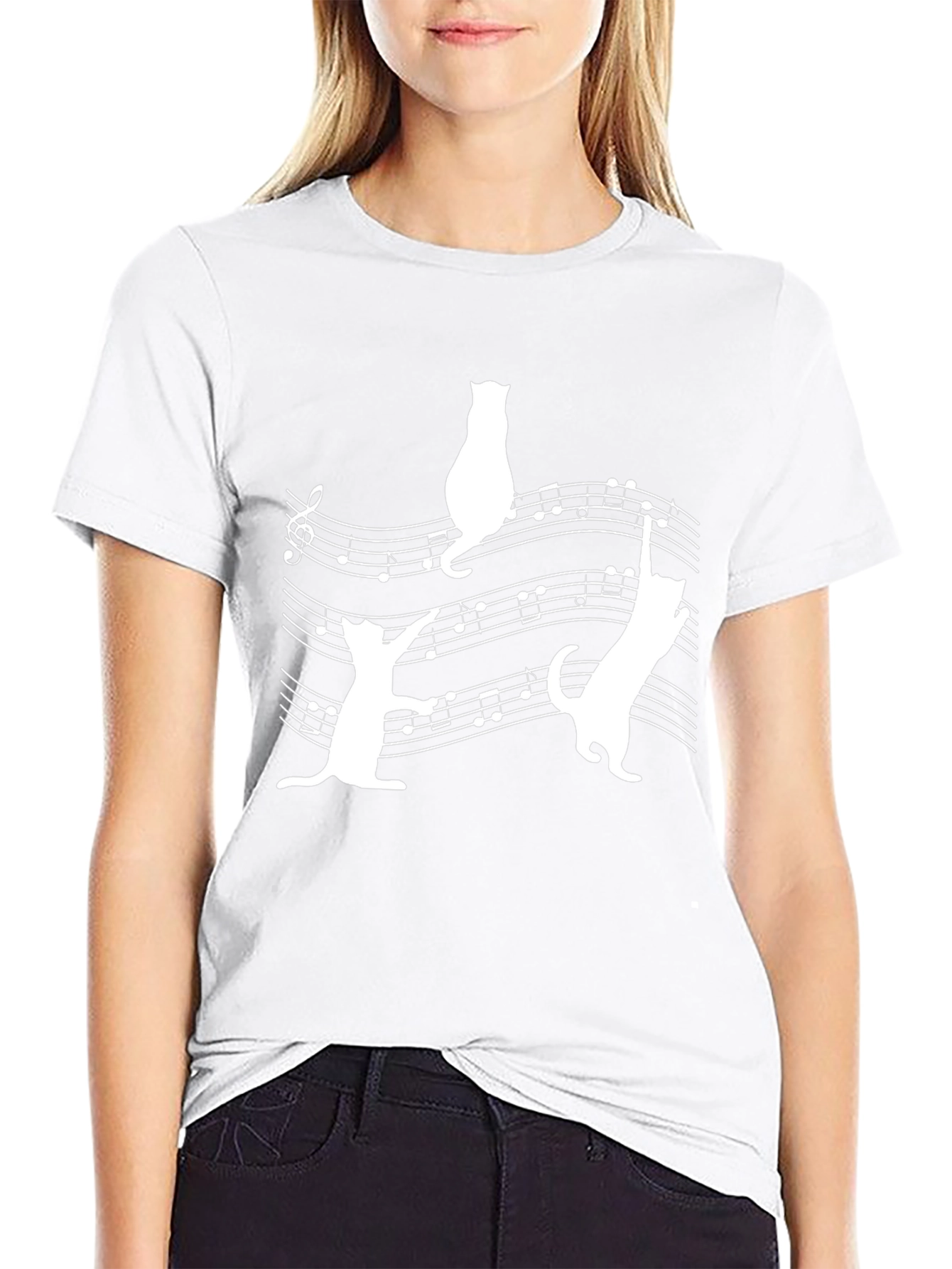 Cats on Sheet Music Black T-Shirt