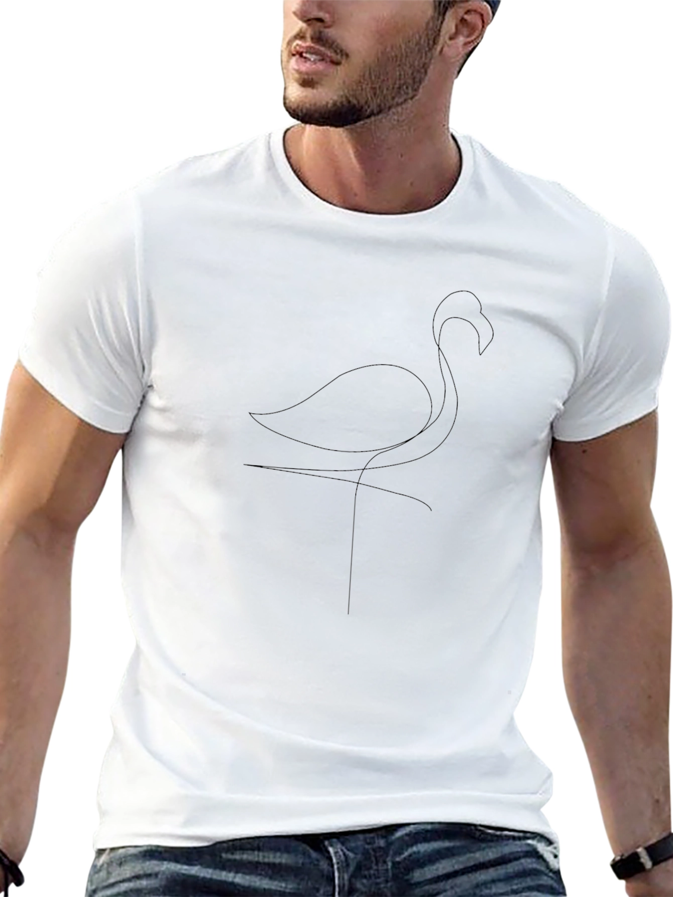 Minimalist Flamingo Line Art Black T-Shirt