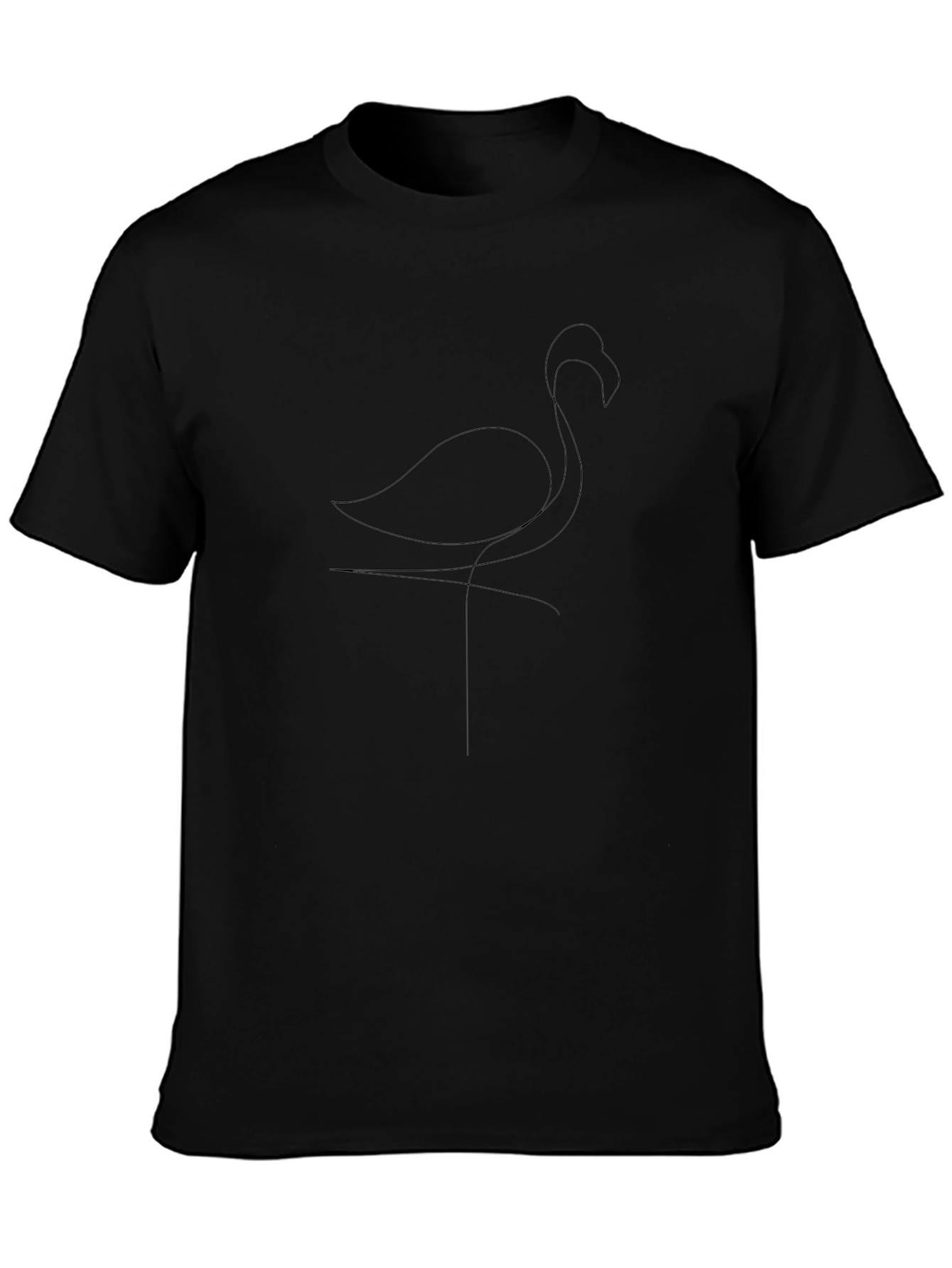 Minimalist Flamingo Line Art Black T-Shirt