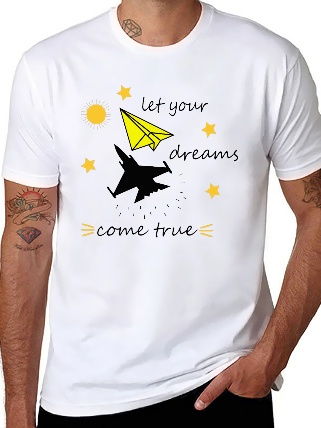Dream True Black T-Shirt: Paper Airplane & Jet