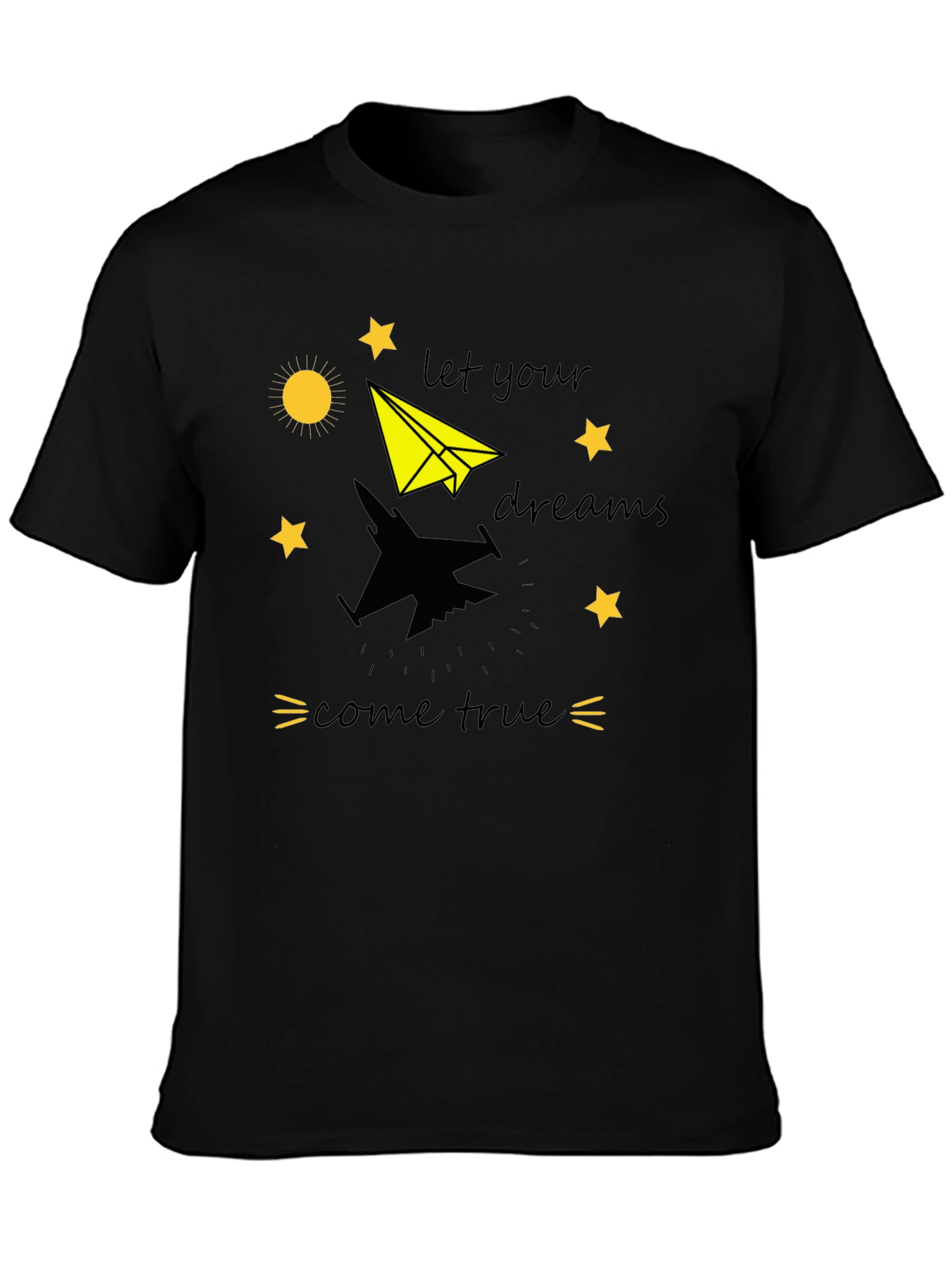 Dream True Black T-Shirt: Paper Airplane & Jet