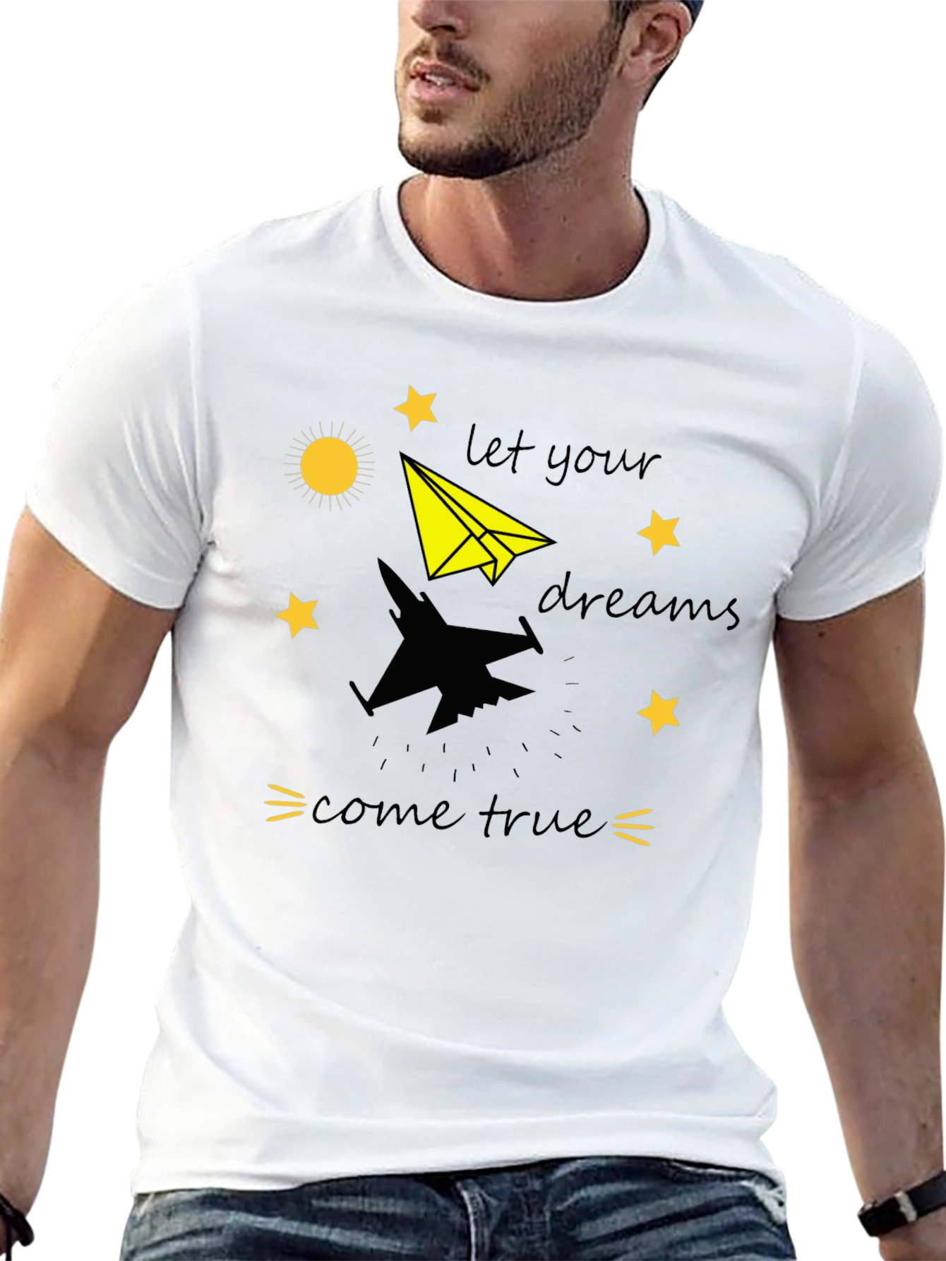 Dream True Black T-Shirt: Paper Airplane & Jet