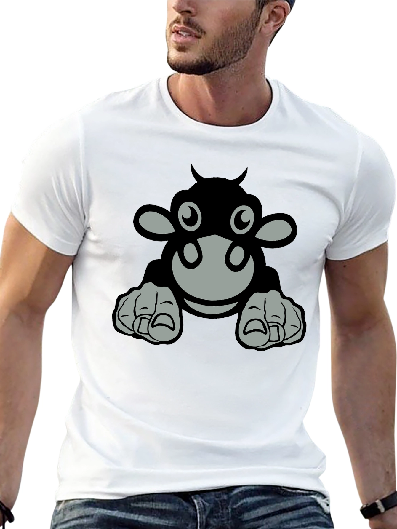 Cartoon Cow Graphic Tee - Black T-Shirt