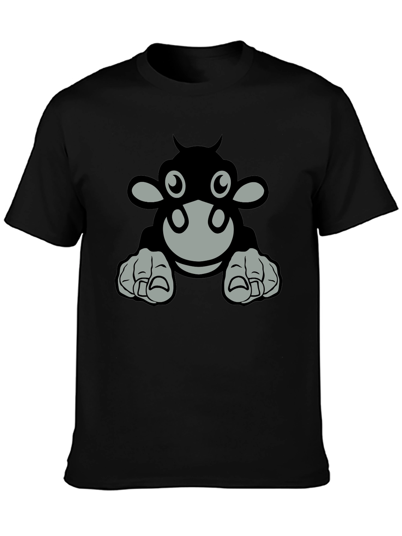 Cartoon Cow Graphic Tee - Black T-Shirt