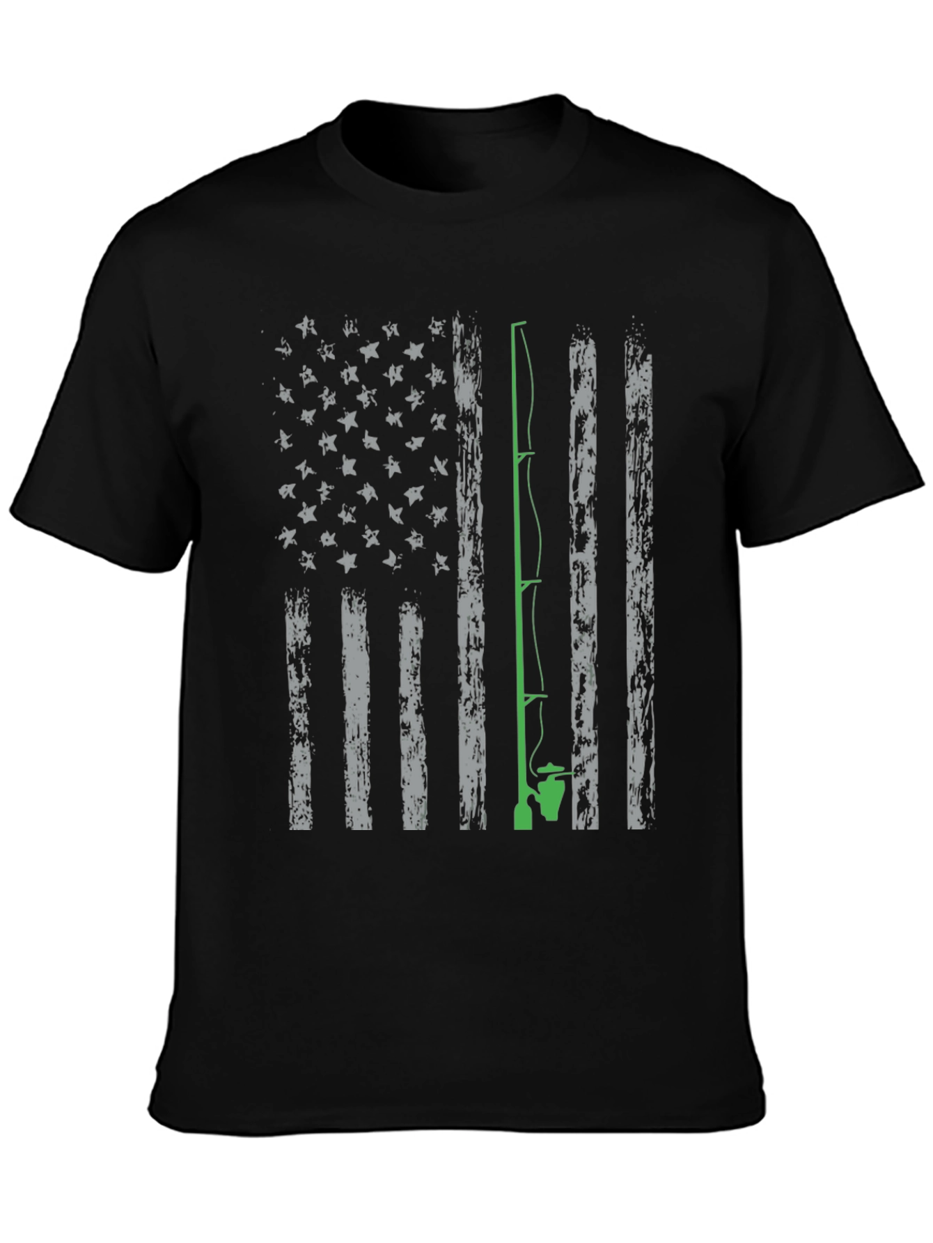 Fishing Rod American Flag Graphic T-Shirt