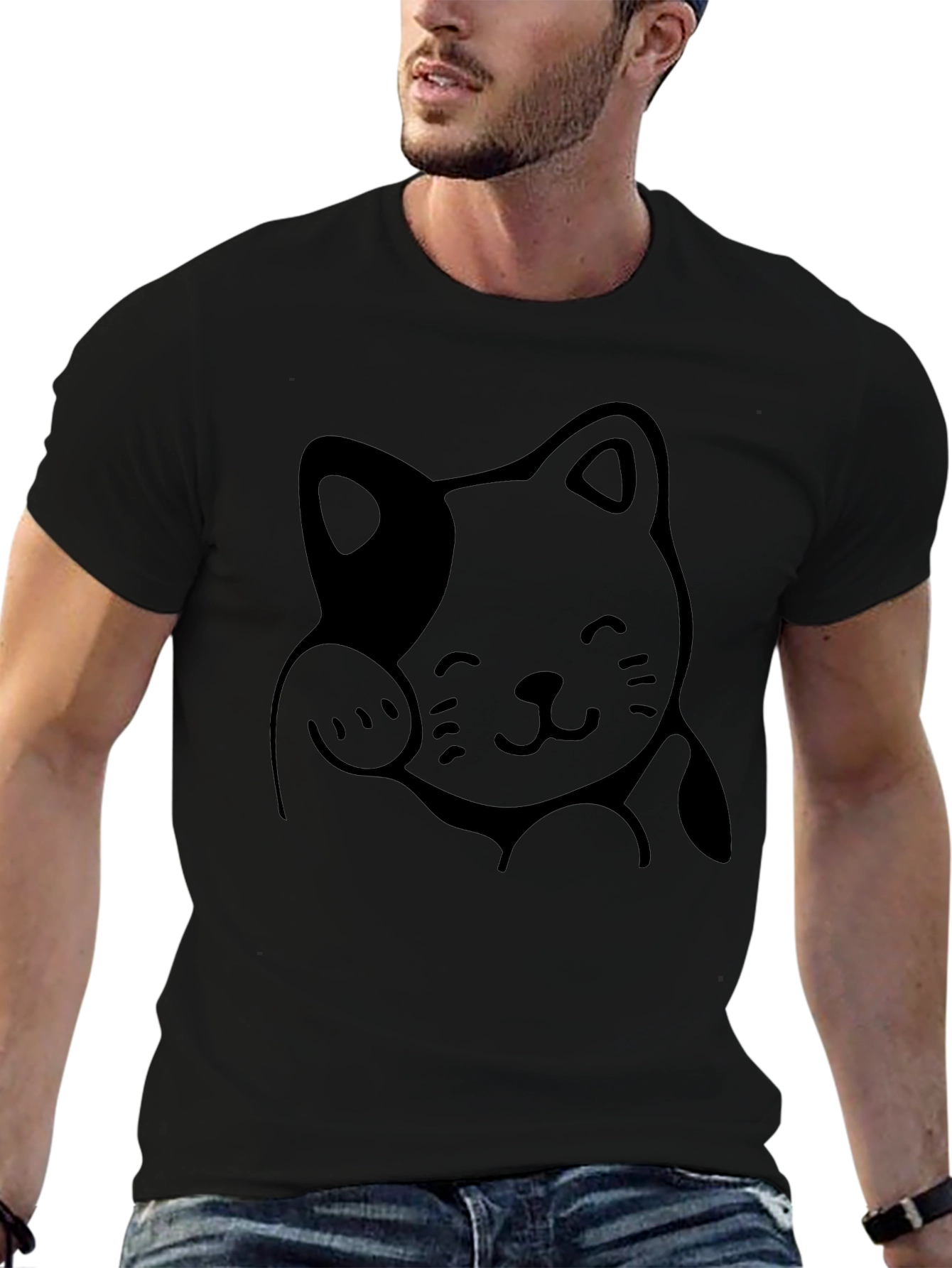 Cute Cat Graphic Tee - Soft Cotton Black T-Shirt