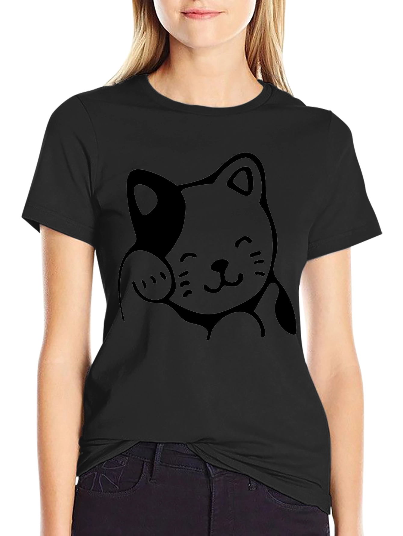 Cute Cat Graphic Tee - Soft Cotton Black T-Shirt
