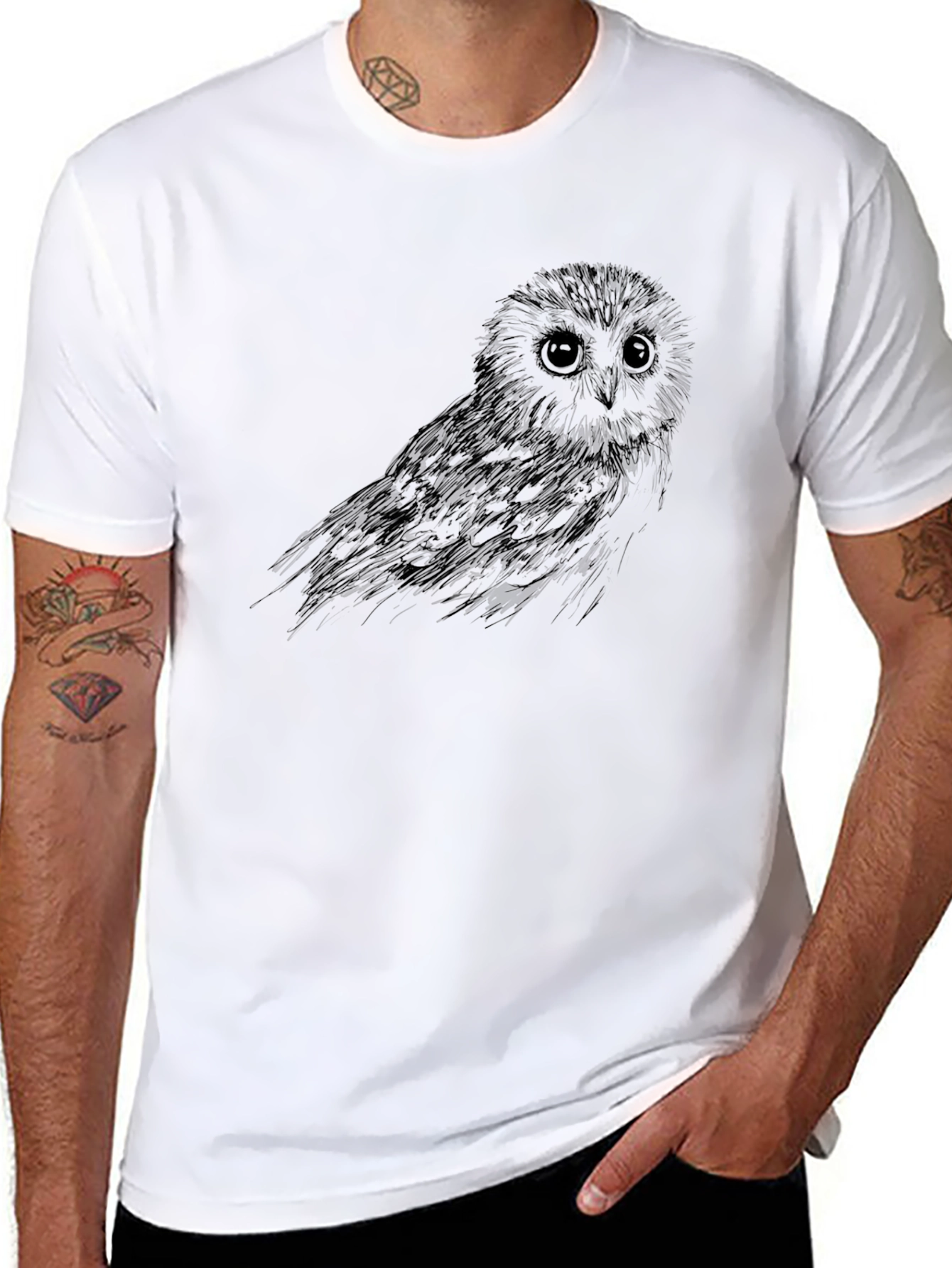 Mens Black Owl Graphic Tee