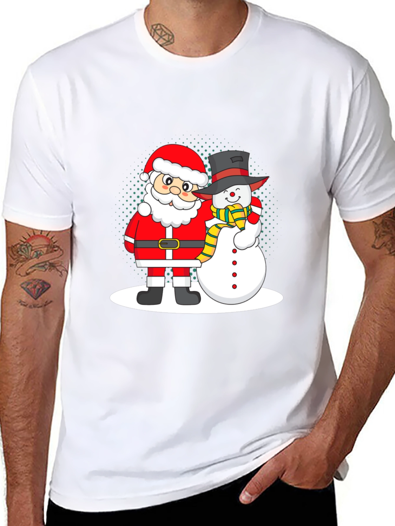 Santa and Snowman Graphic Tee - Holiday Cheer