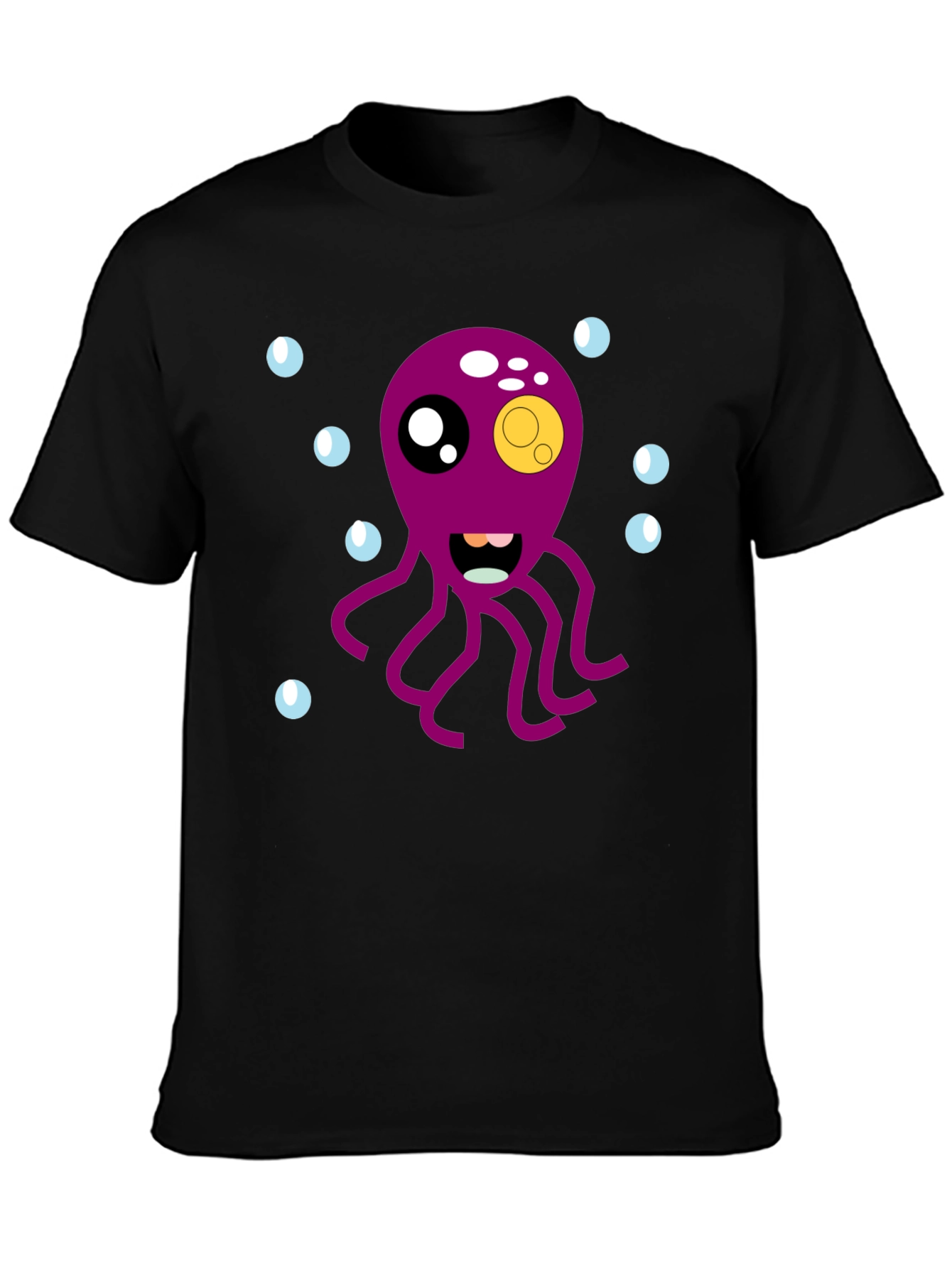 Cute Octopus Cartoon Graphic T-Shirt - Black