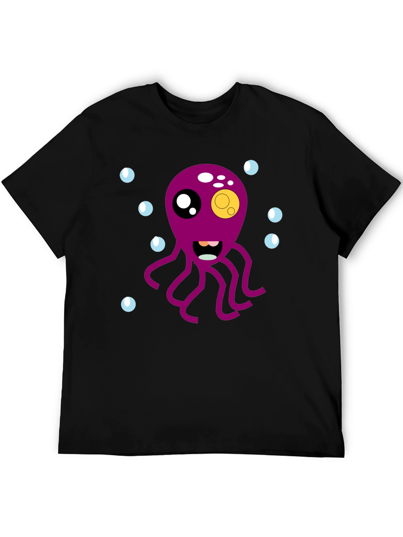Cute Octopus Cartoon Graphic T-Shirt - Black