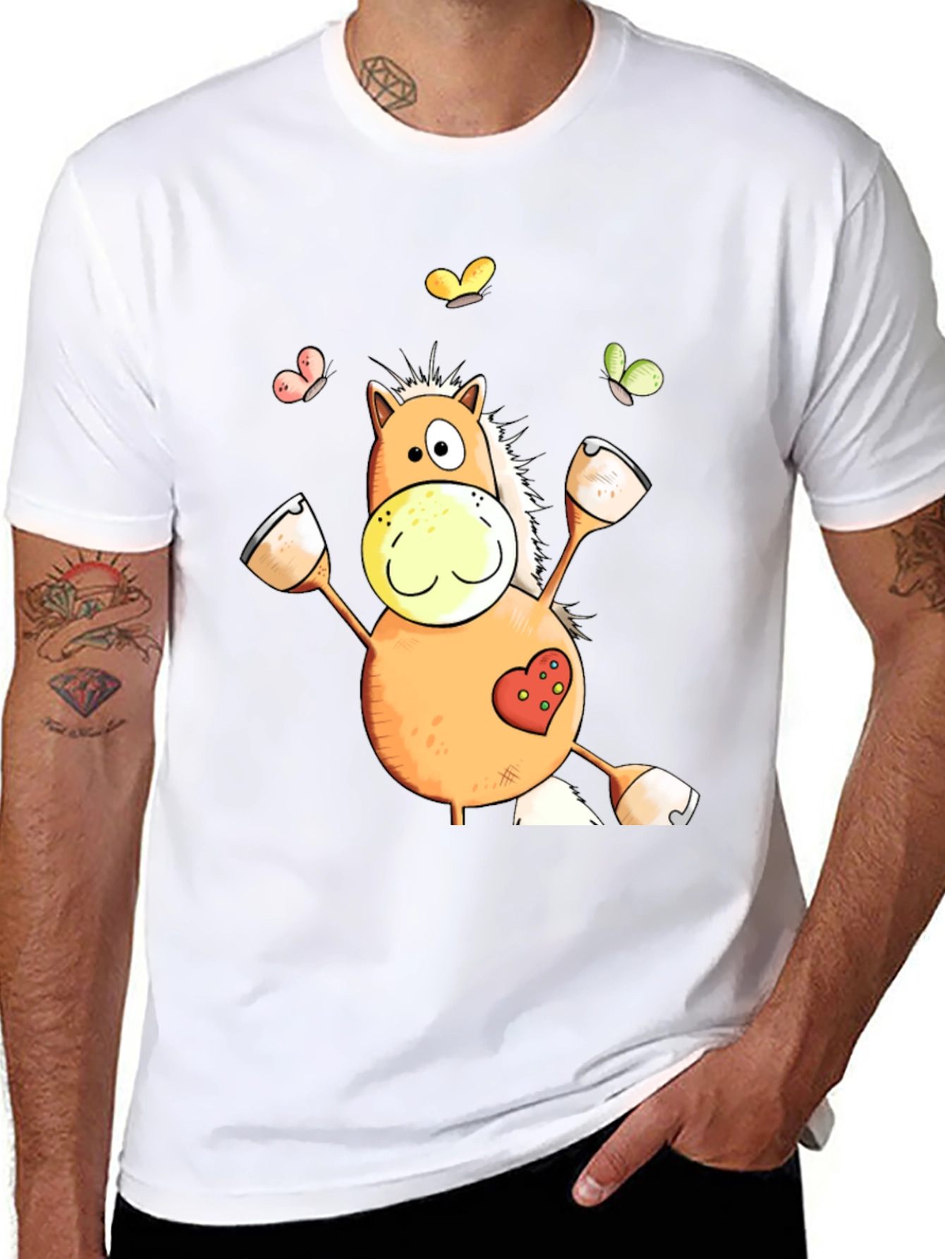 Horse Cartoon Graphic Black T-Shirt