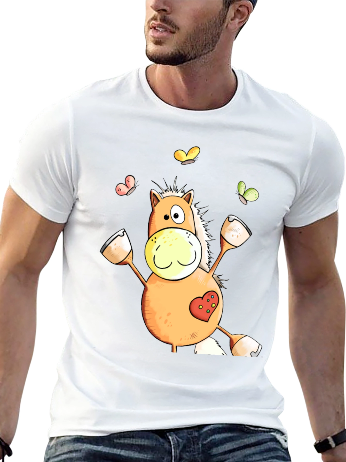 Horse Cartoon Graphic Black T-Shirt